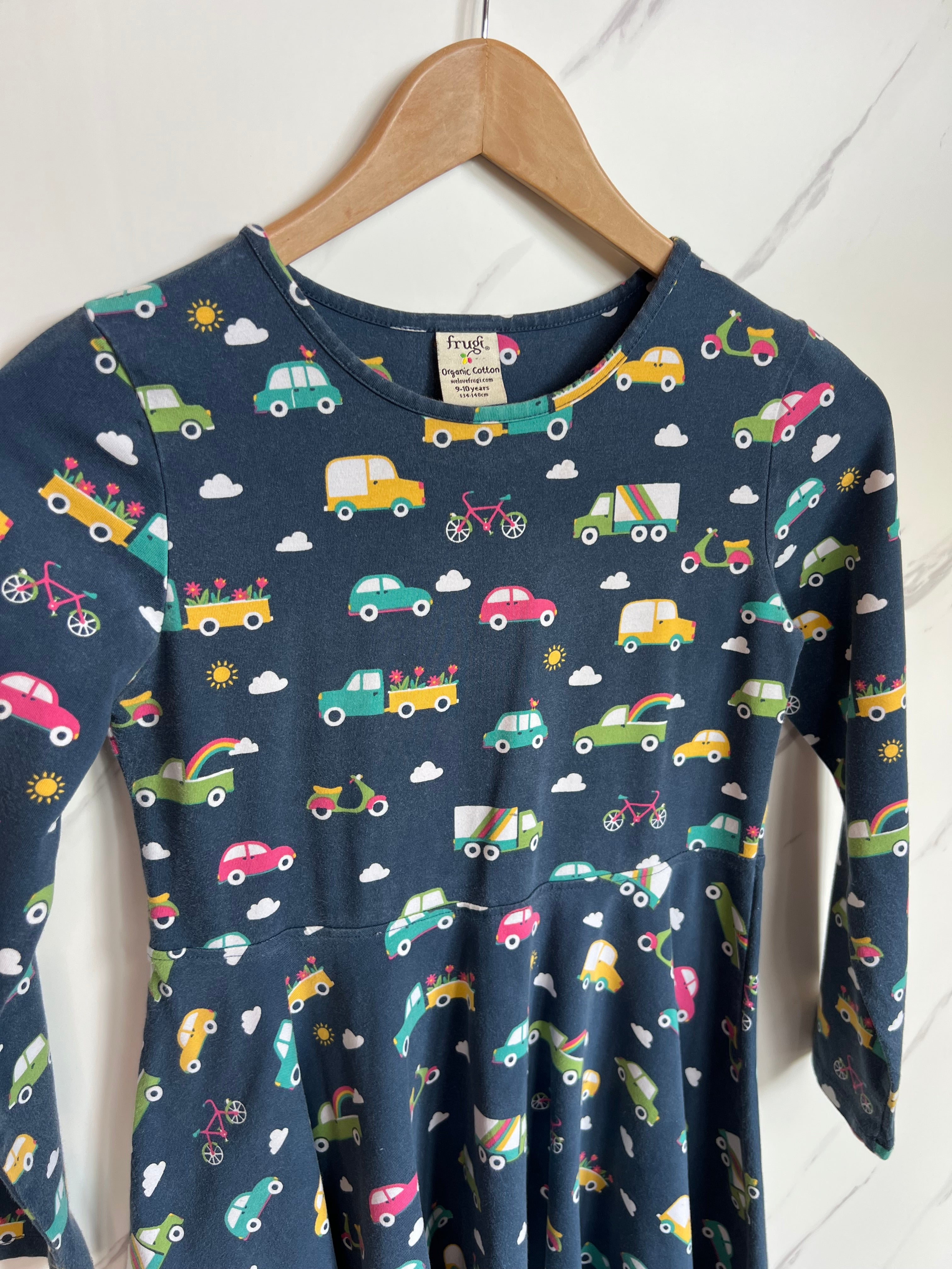Frugi Navy Vehicles Long-Sleeved Skater Dress Age 9-10 Years