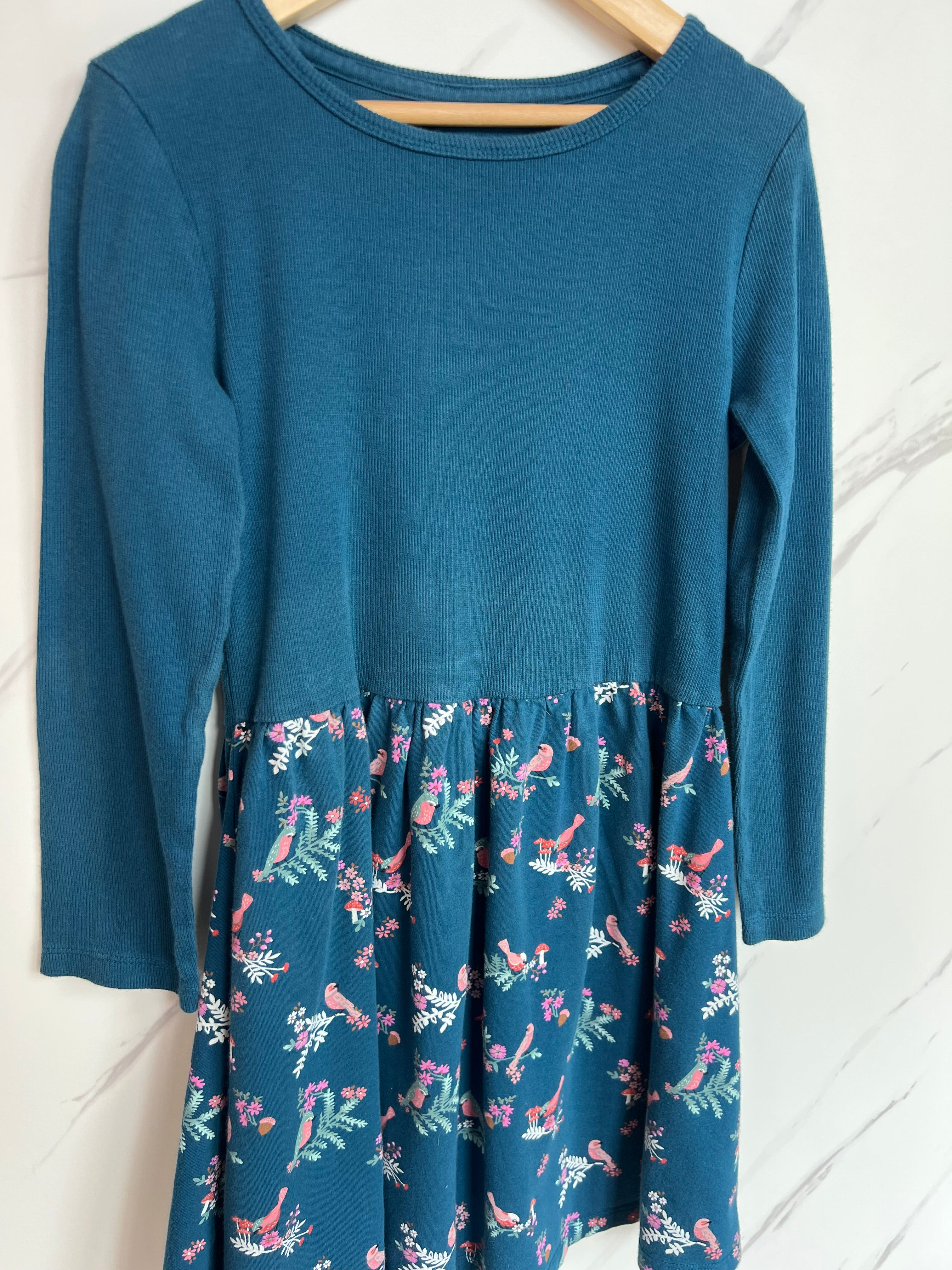 John Lewis Teal Bird Dress Age 7 Years