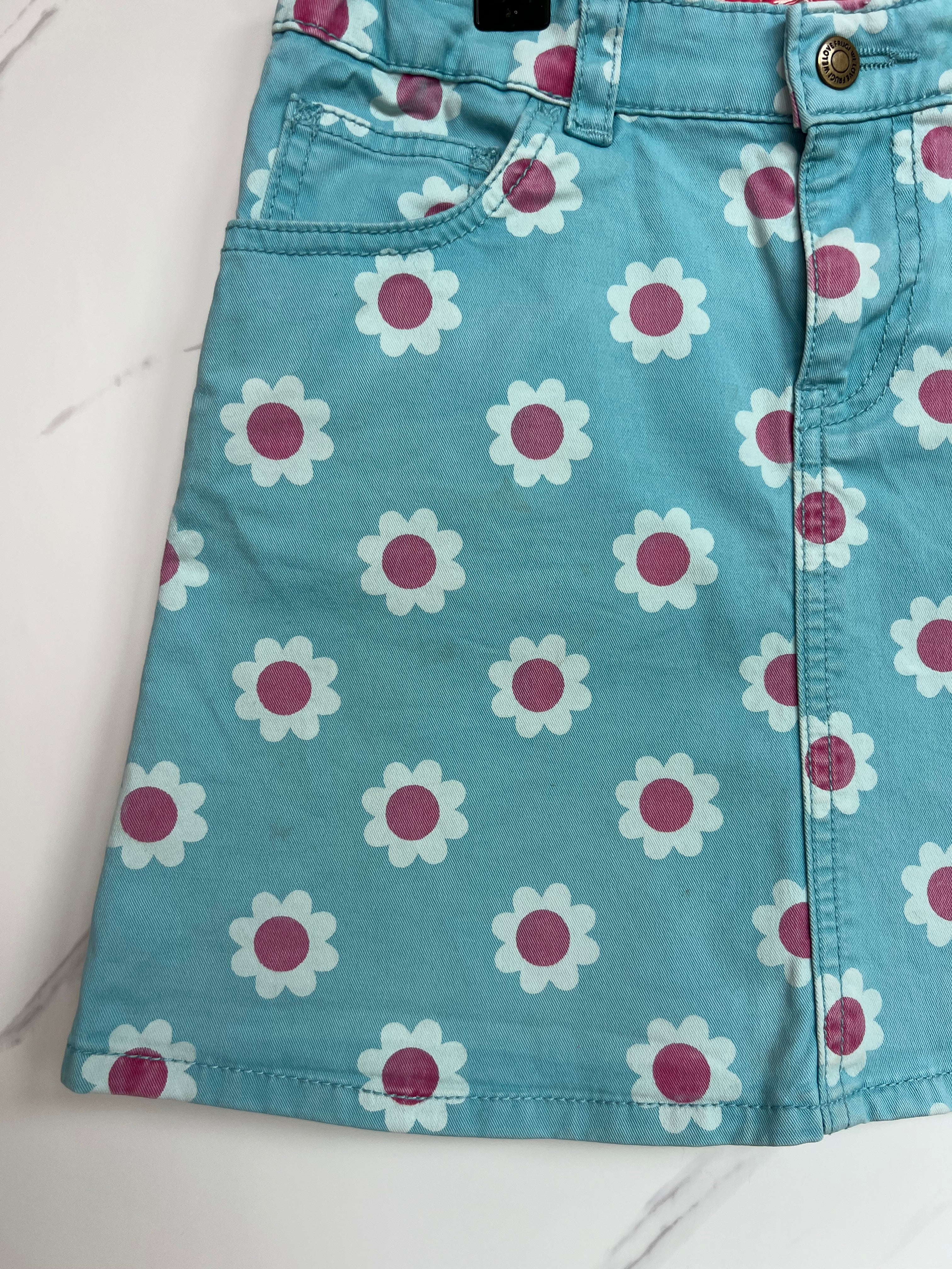 Frugi Turquoise Floral Denim Skirt Age 8-9 Years