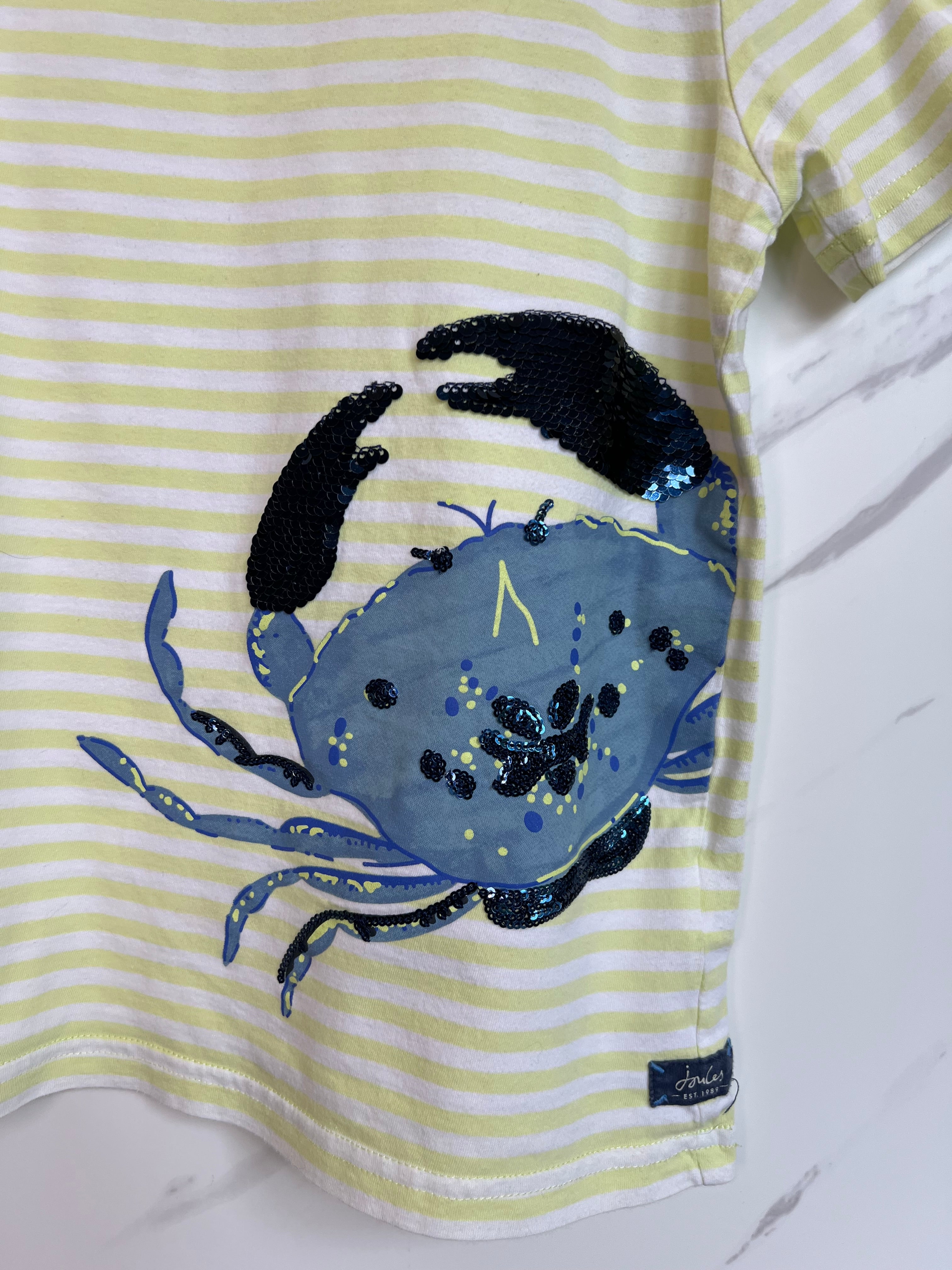 Joules Yellow Striped Crab T-Shirt Age 7-8 Years