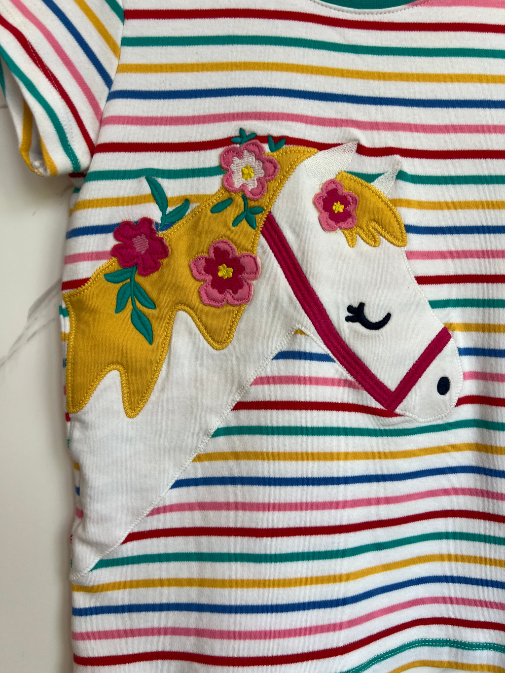 Frugi Rainbow Striped Horse T-Shirt Age 7-8 Years