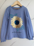 Fatface Blue Long-Sleeved Top with Sequin Sunflower Age 9-10 Years