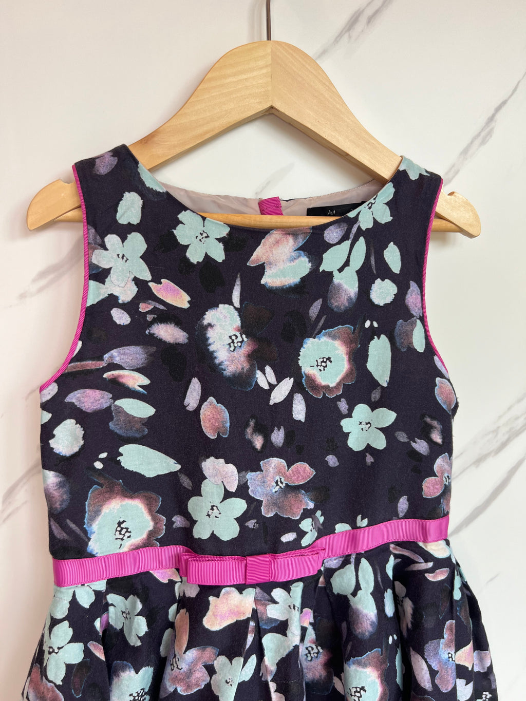 M&S Navy Floral Lined Dress Age 6-7 Years
