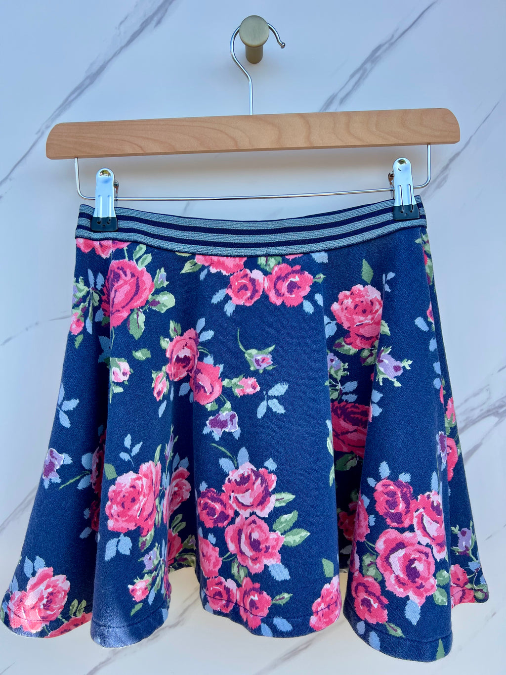 Boden Navy Skirt with Rose Design Age 9-10 years