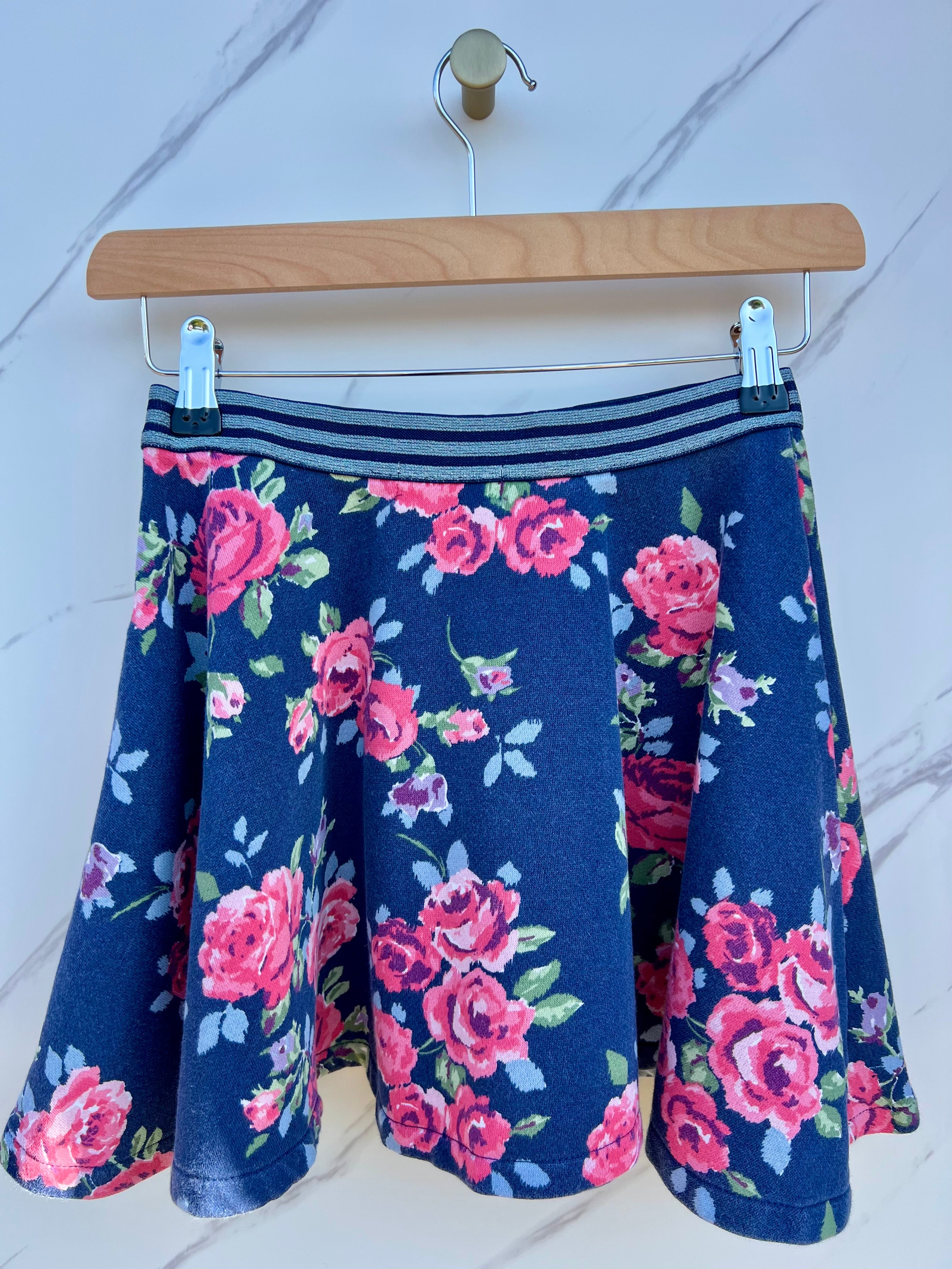 Boden Navy Skirt with Rose Design Age 9-10 years