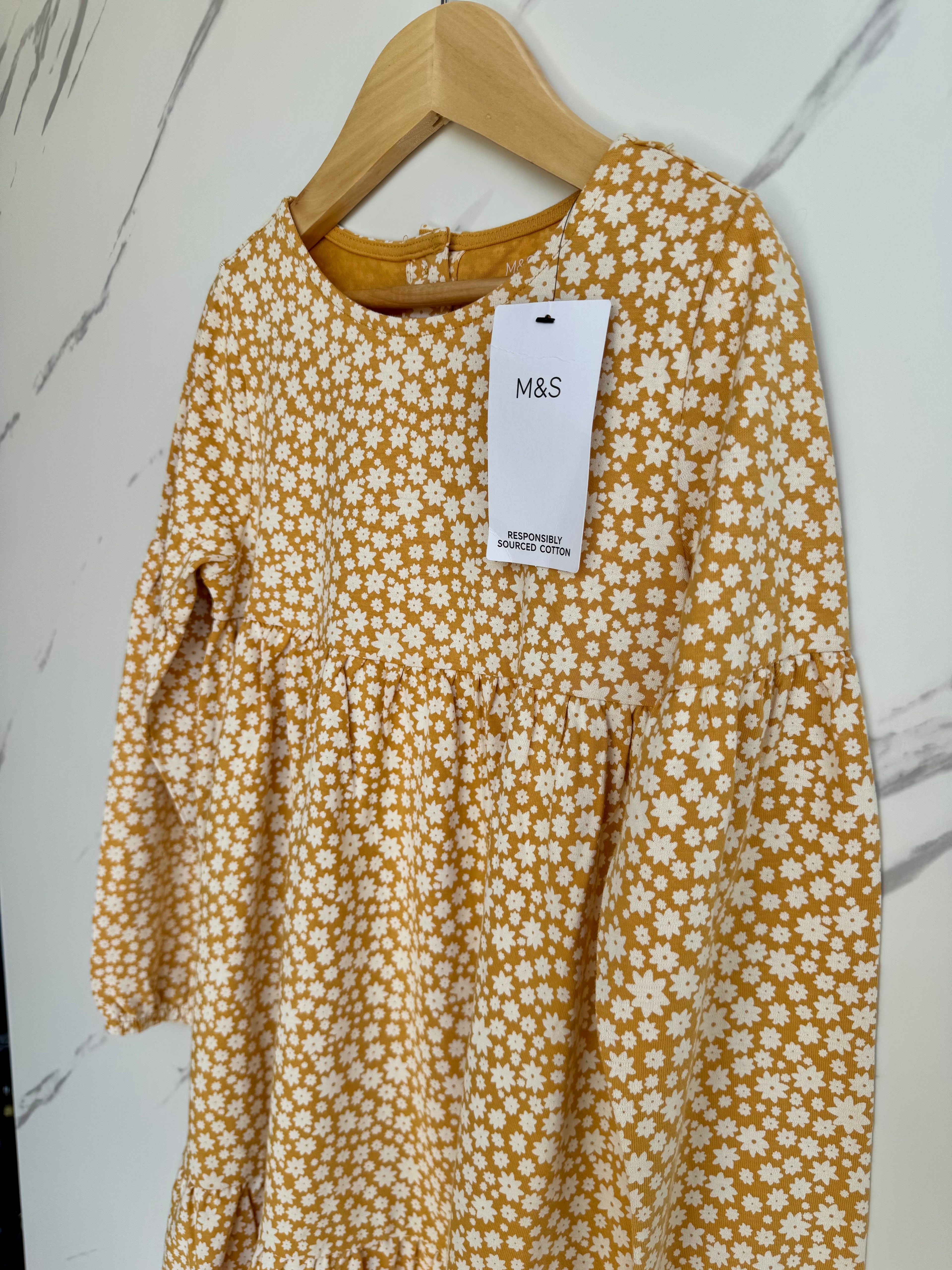 M&S Mustard Floral Dress Age 6-7 Years
