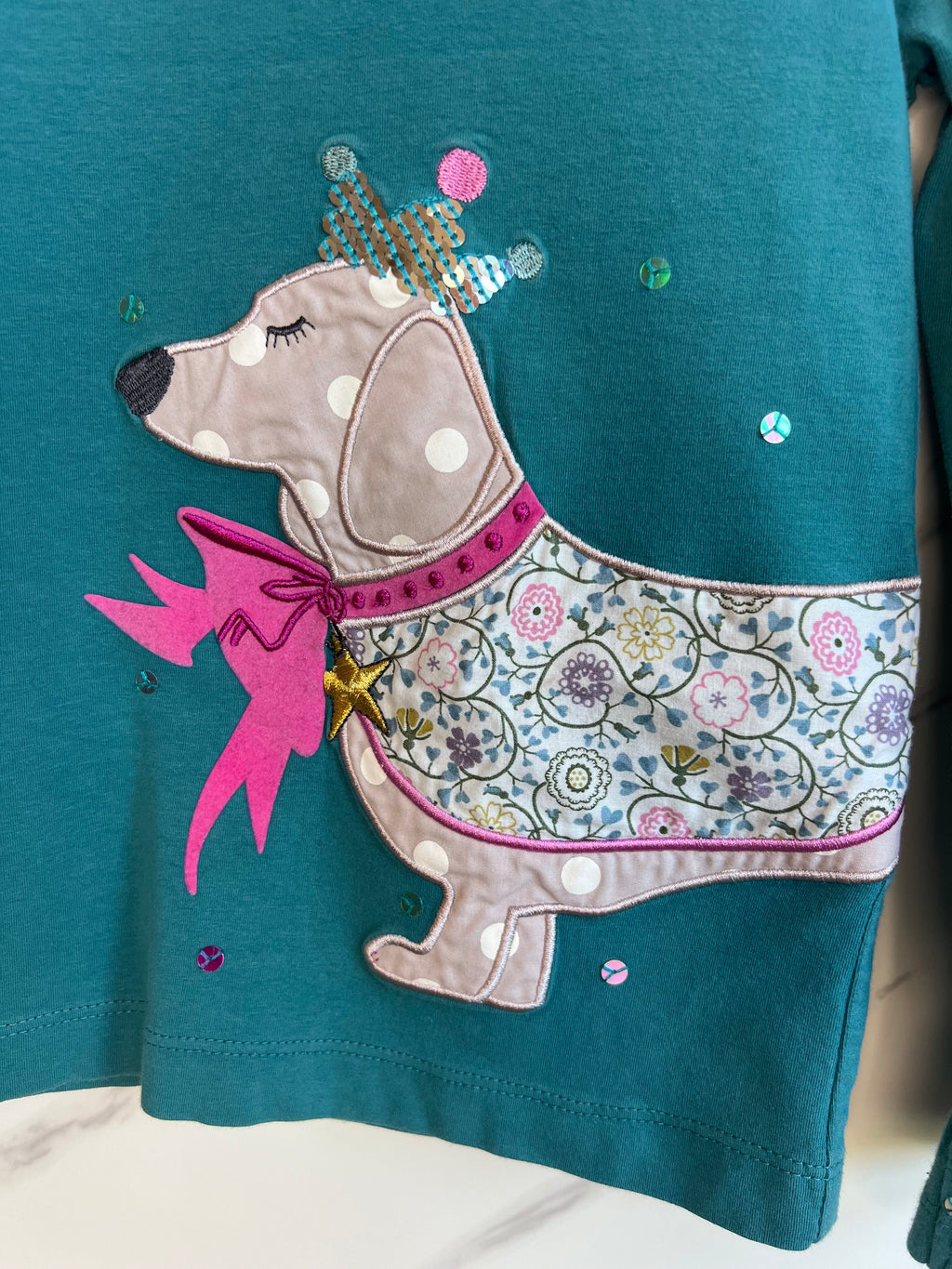 John Lewis Teal Party Dog Long-sleeved top Age 5-6 Years