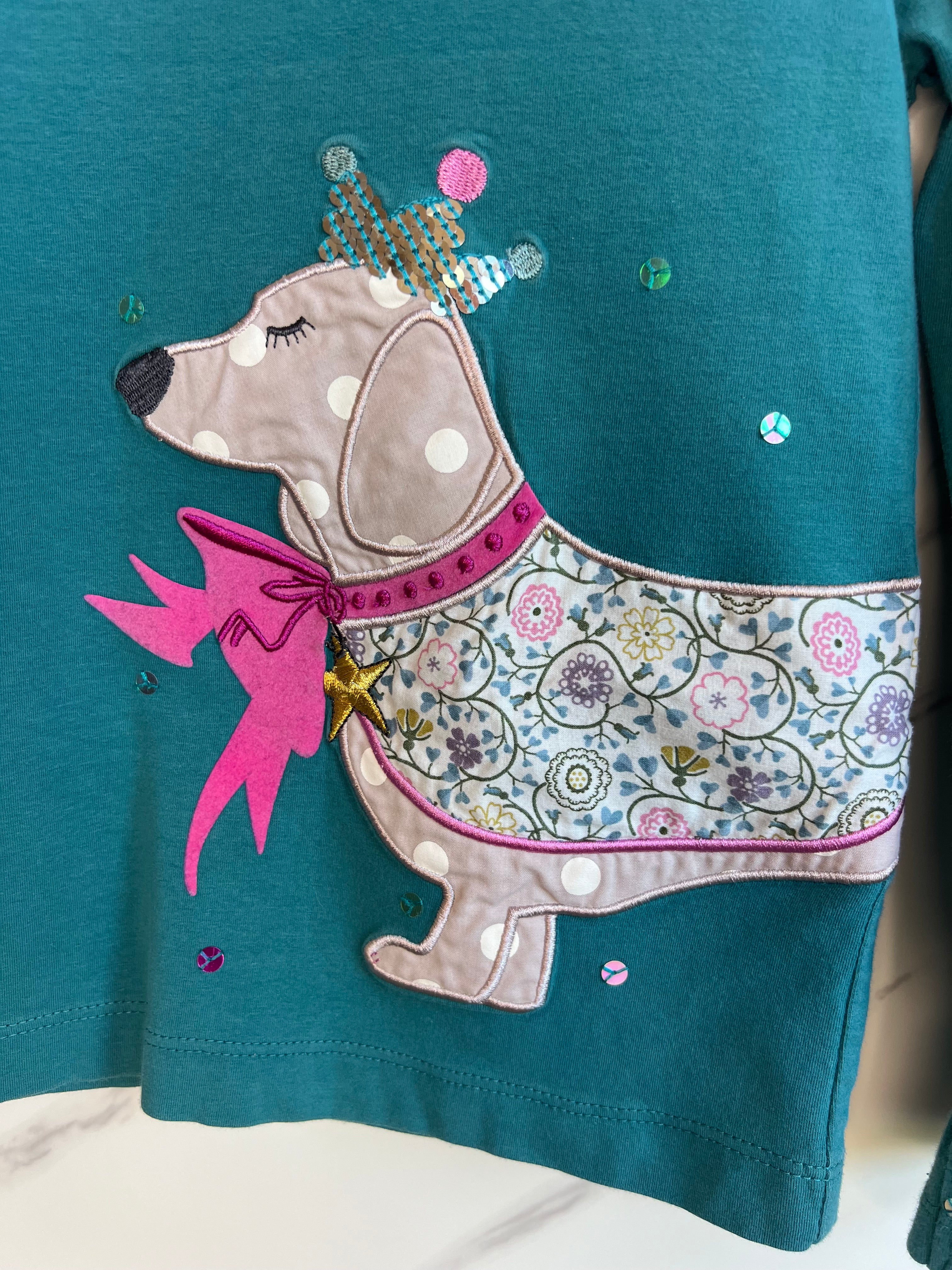 John Lewis Teal Party Dog Long-sleeved top Age 5-6 Years
