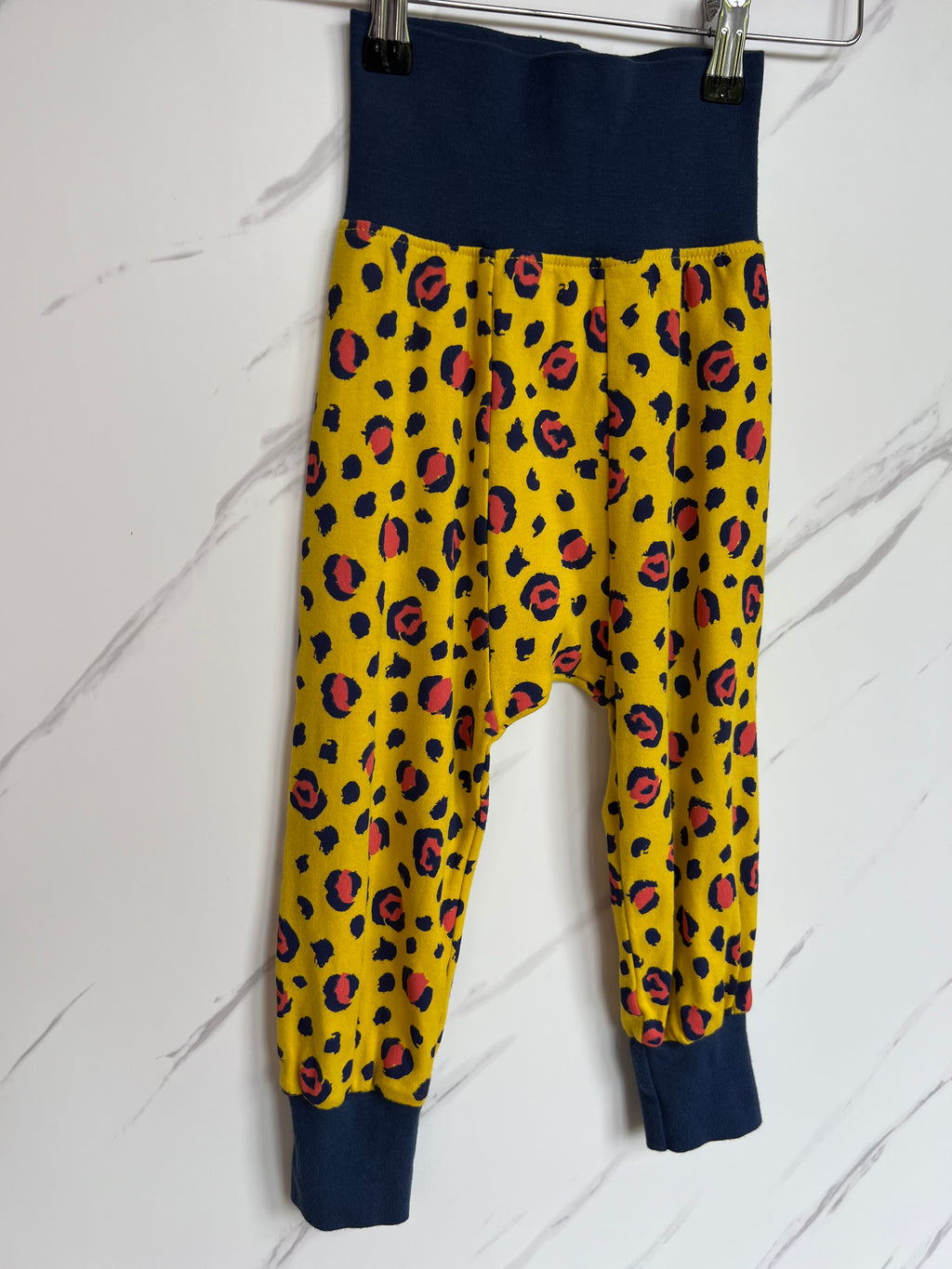 Frugi Yellow & Navy Leopard Print Parsnip Trousers Age 2-3 Years