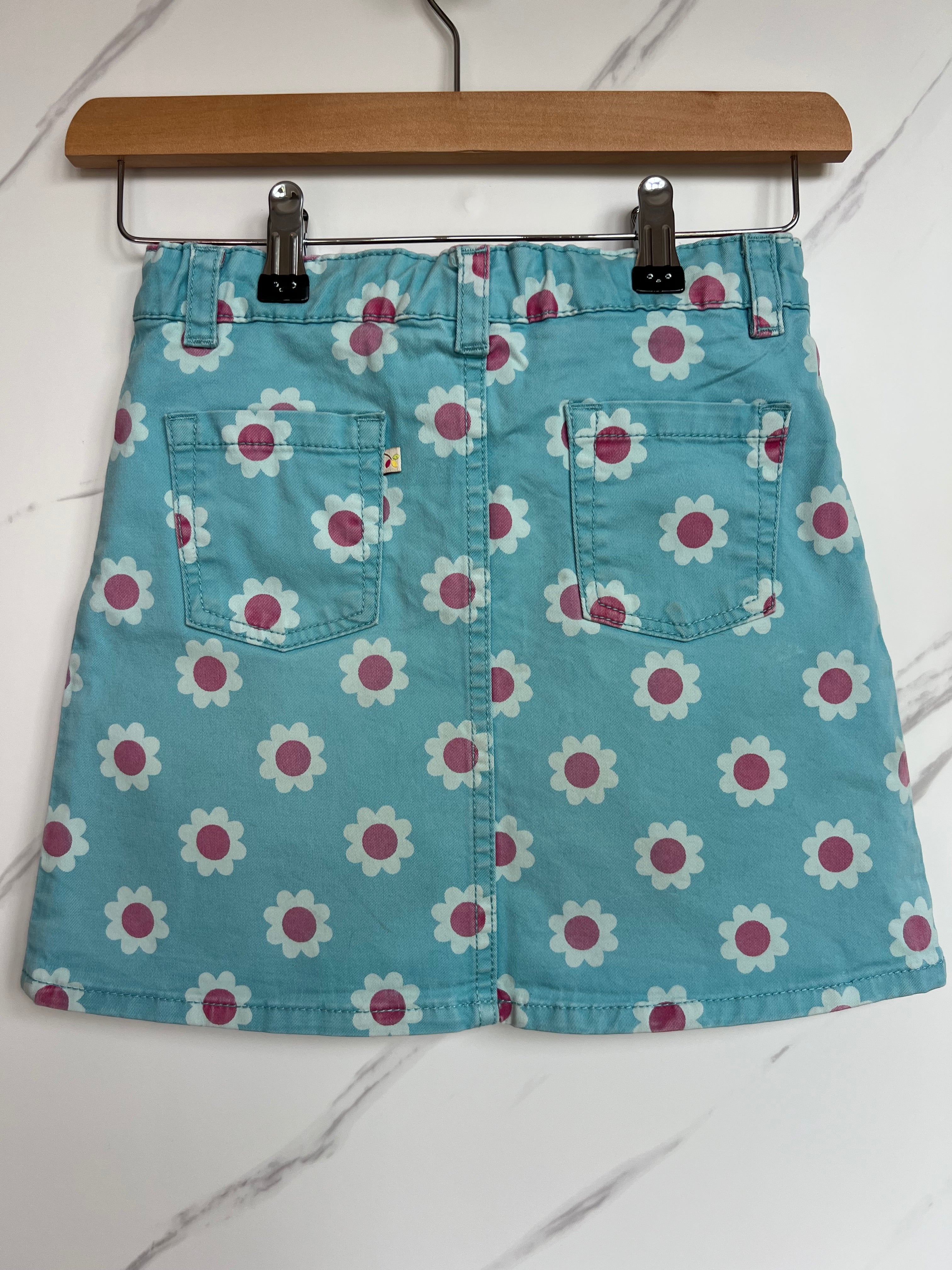 Frugi Turquoise Floral Denim Skirt Age 8-9 Years