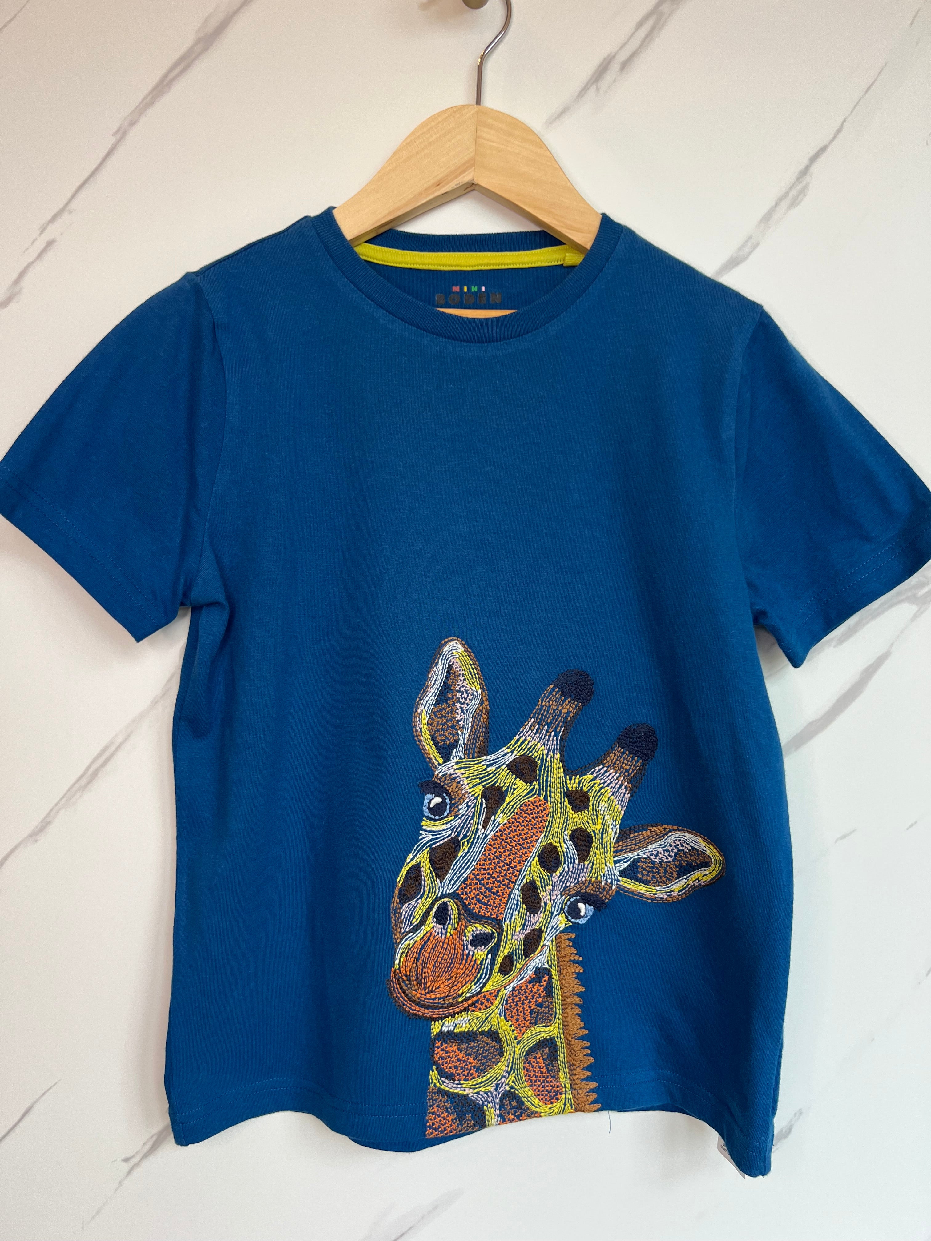 Boden Blue Giraffe T-Shirt Age 9-10 Years