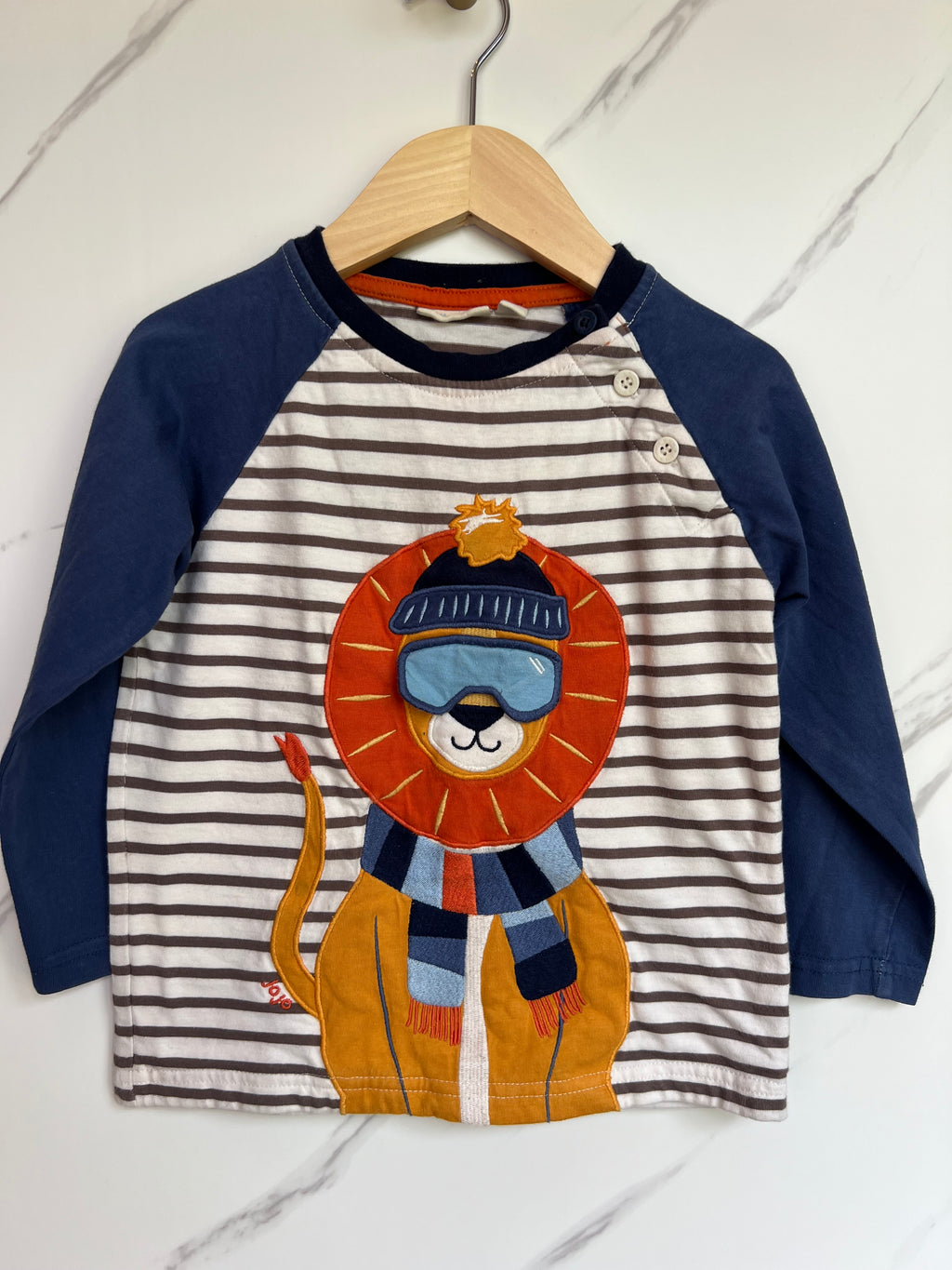 JoJo Maman Bebe Blue Striped Lion Top Age 3-4 Years
