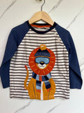 JoJo Maman Bebe Blue Striped Lion Top Age 3-4 Years
