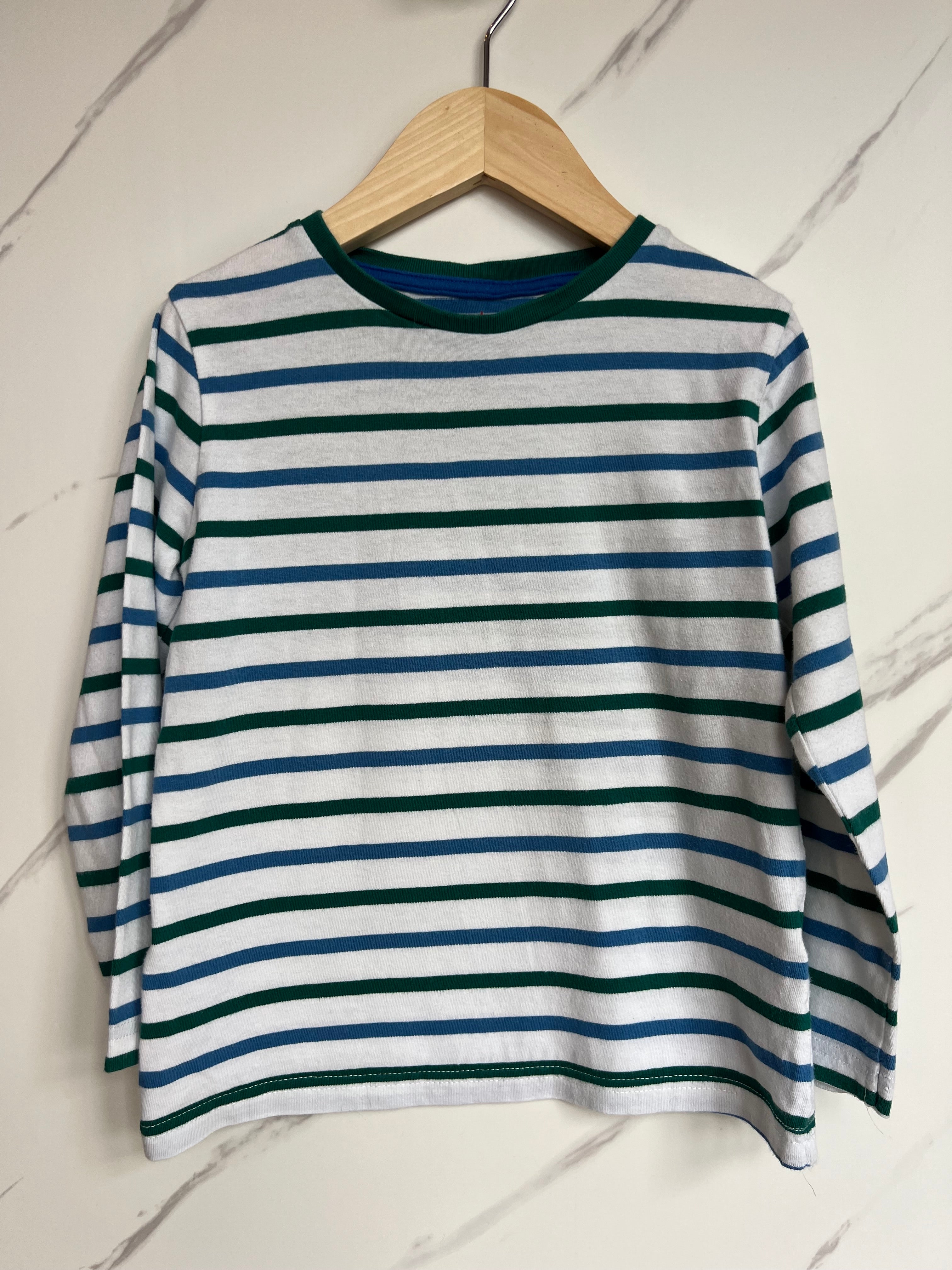 Boden Blue, Green & White Striped Long-Sleeved Top Age 6-7 Years