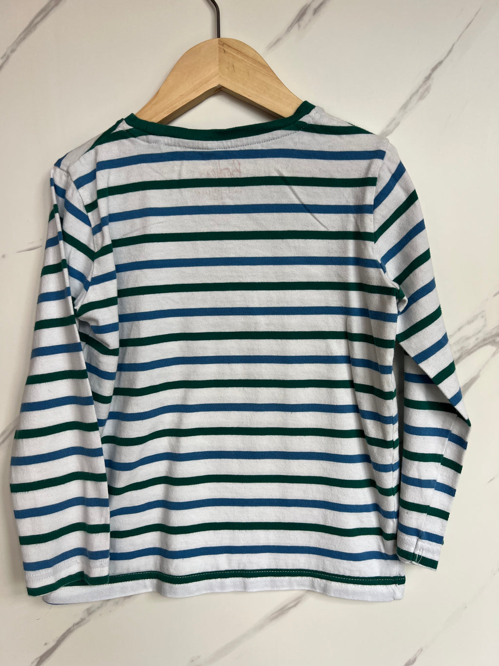 Boden Blue, Green & White Striped Long-Sleeved Top Age 6-7 Years