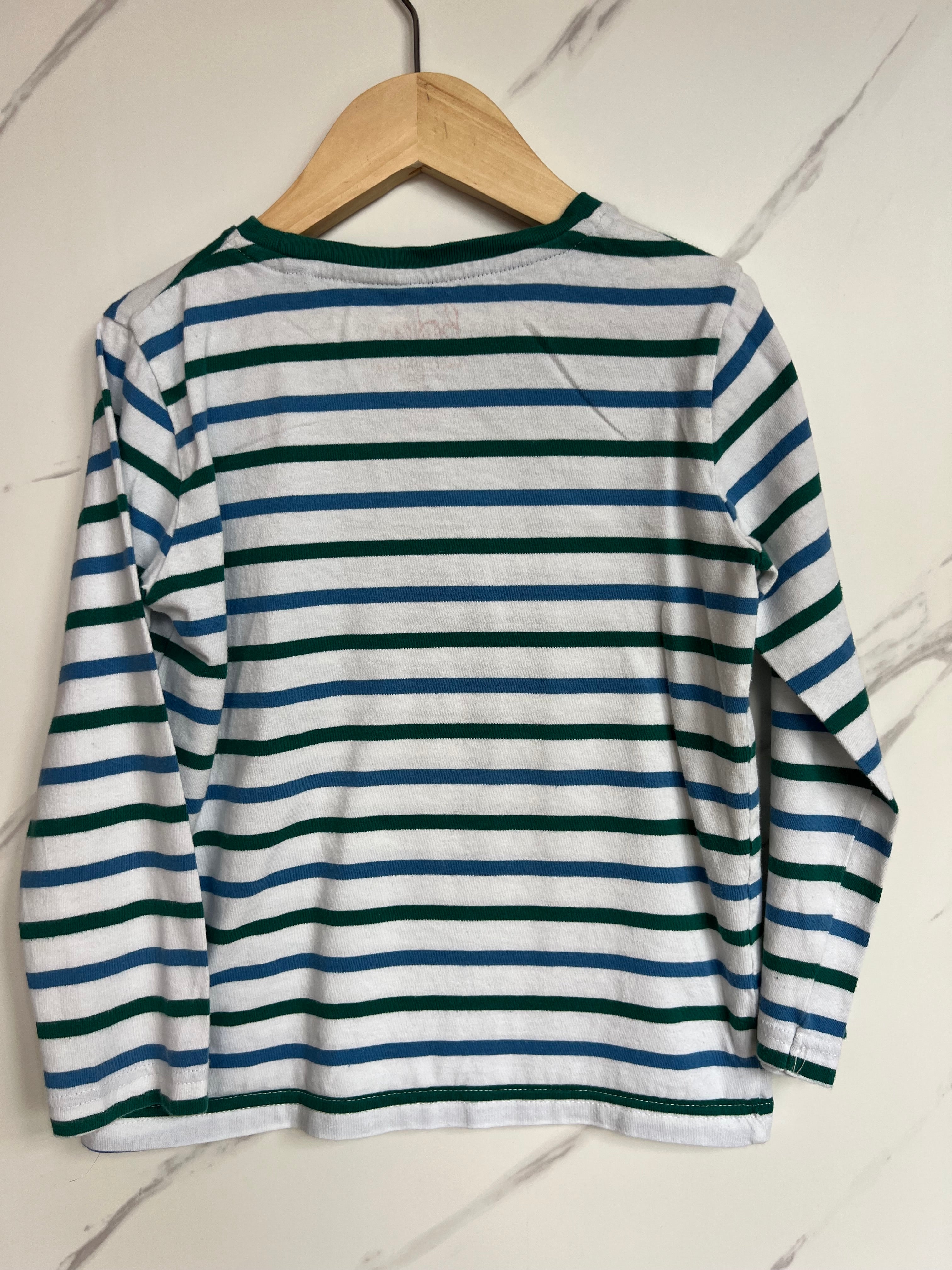 Boden Blue, Green & White Striped Long-Sleeved Top Age 6-7 Years