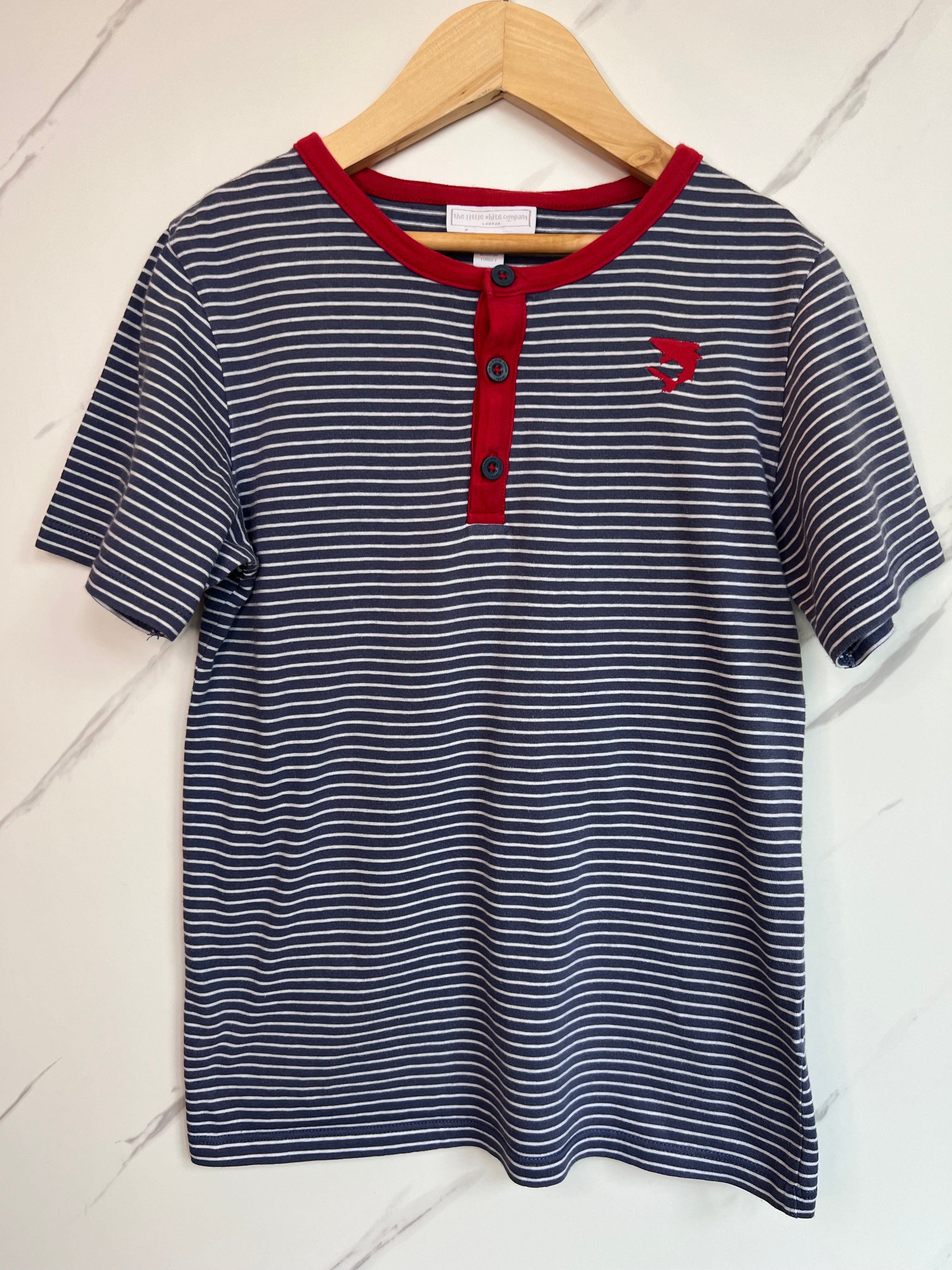 Little White Company Blue & White Striped T-Shirt Age 9-10 Years