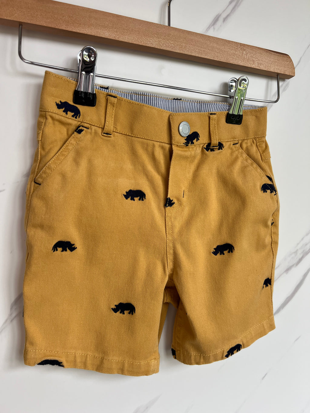 Monsoon Yellow Rhino Embroidered Shorts Age 2-3 Years