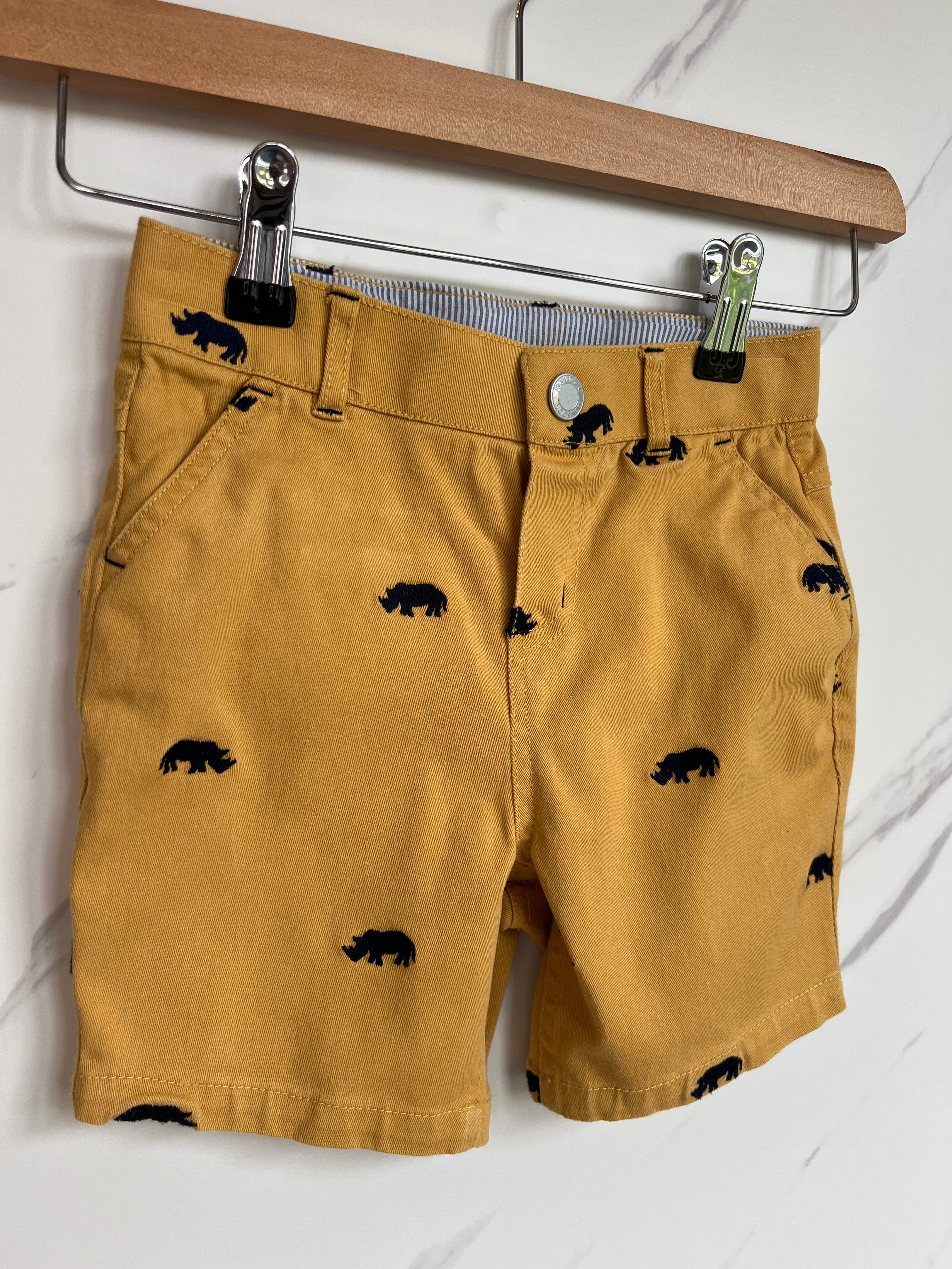Monsoon Yellow Rhino Embroidered Shorts Age 2-3 Years