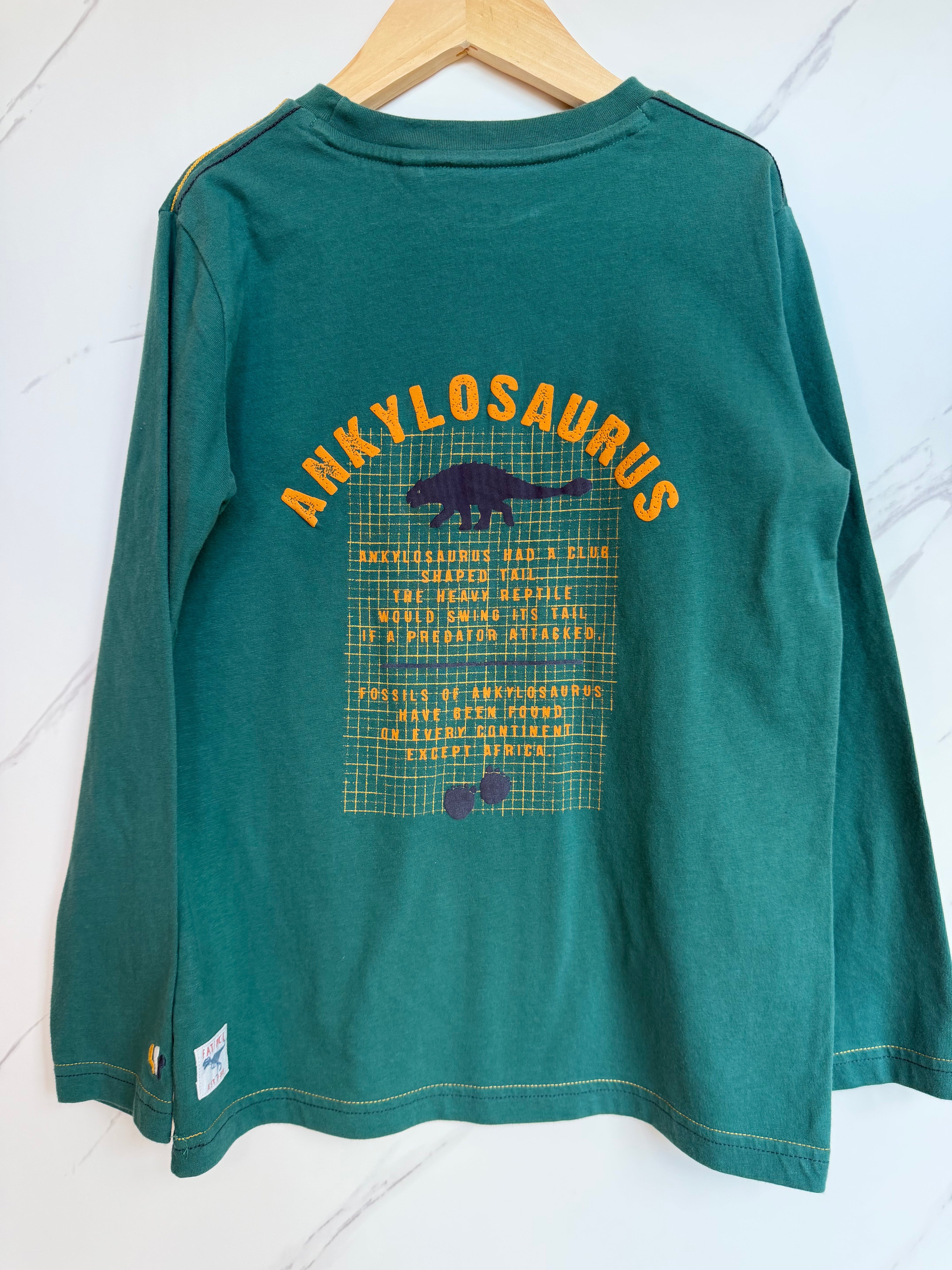Fatface Teal Ankylosaurus Long-Sleeved Top Age 8-9 Years