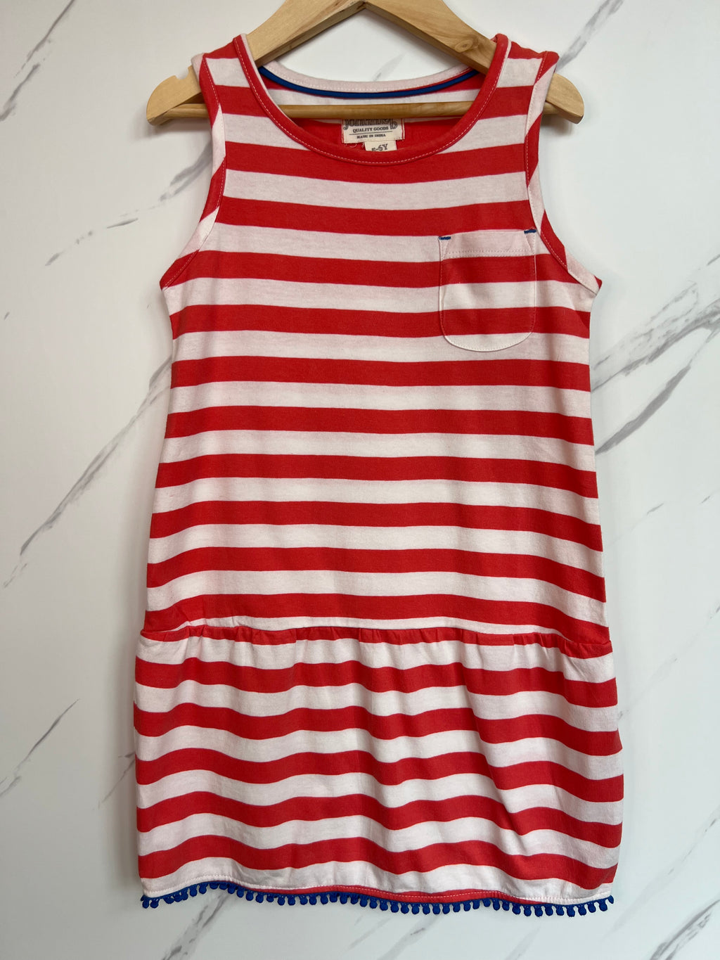 Boden Red & White Striped Sleeveless Dress Age 5-6 Years