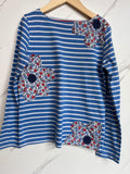 Boden Blue Striped Large Ditsy Flower Top Age 9-10 Years