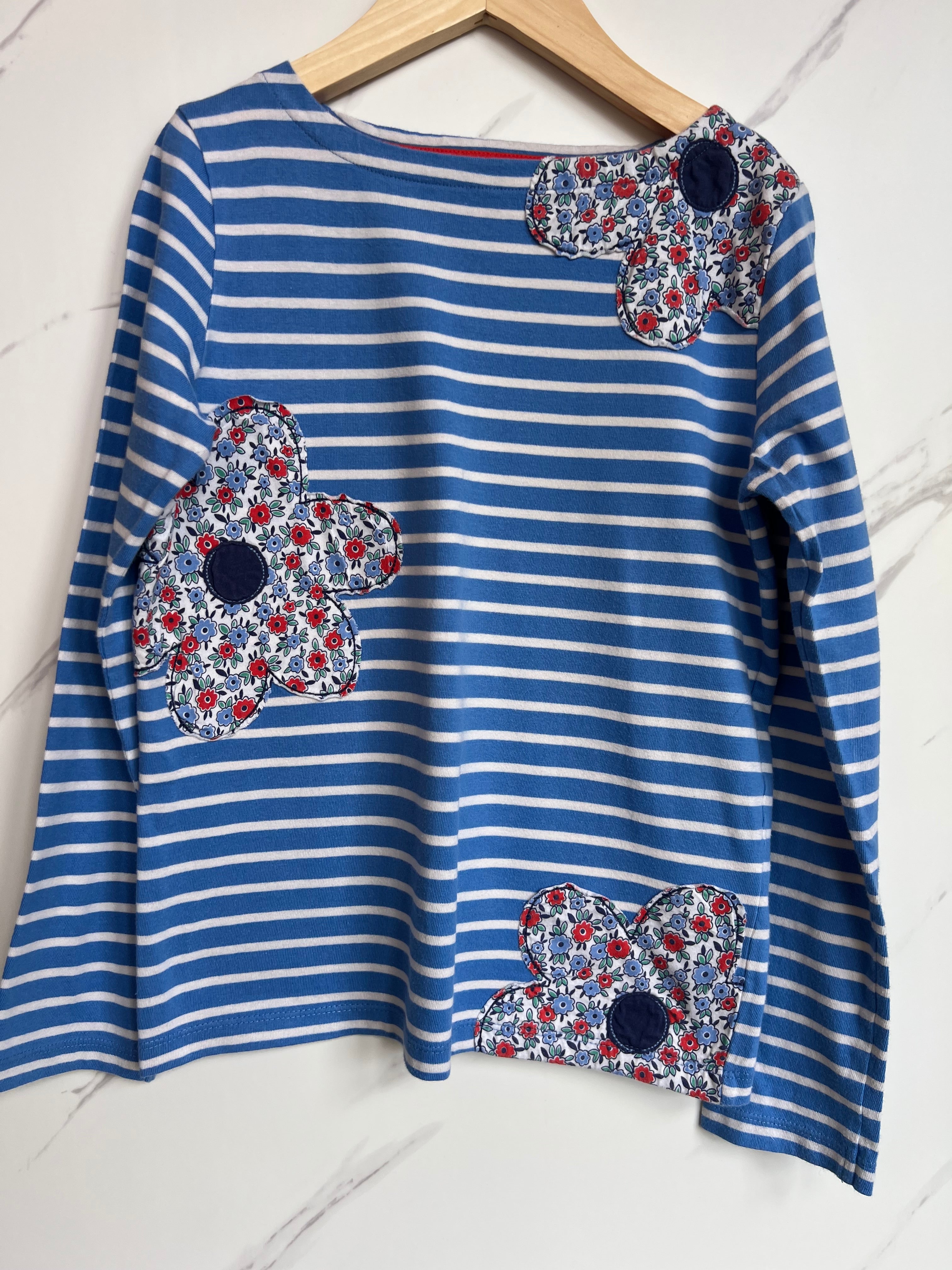 Boden Blue Striped Large Ditsy Flower Top Age 9-10 Years