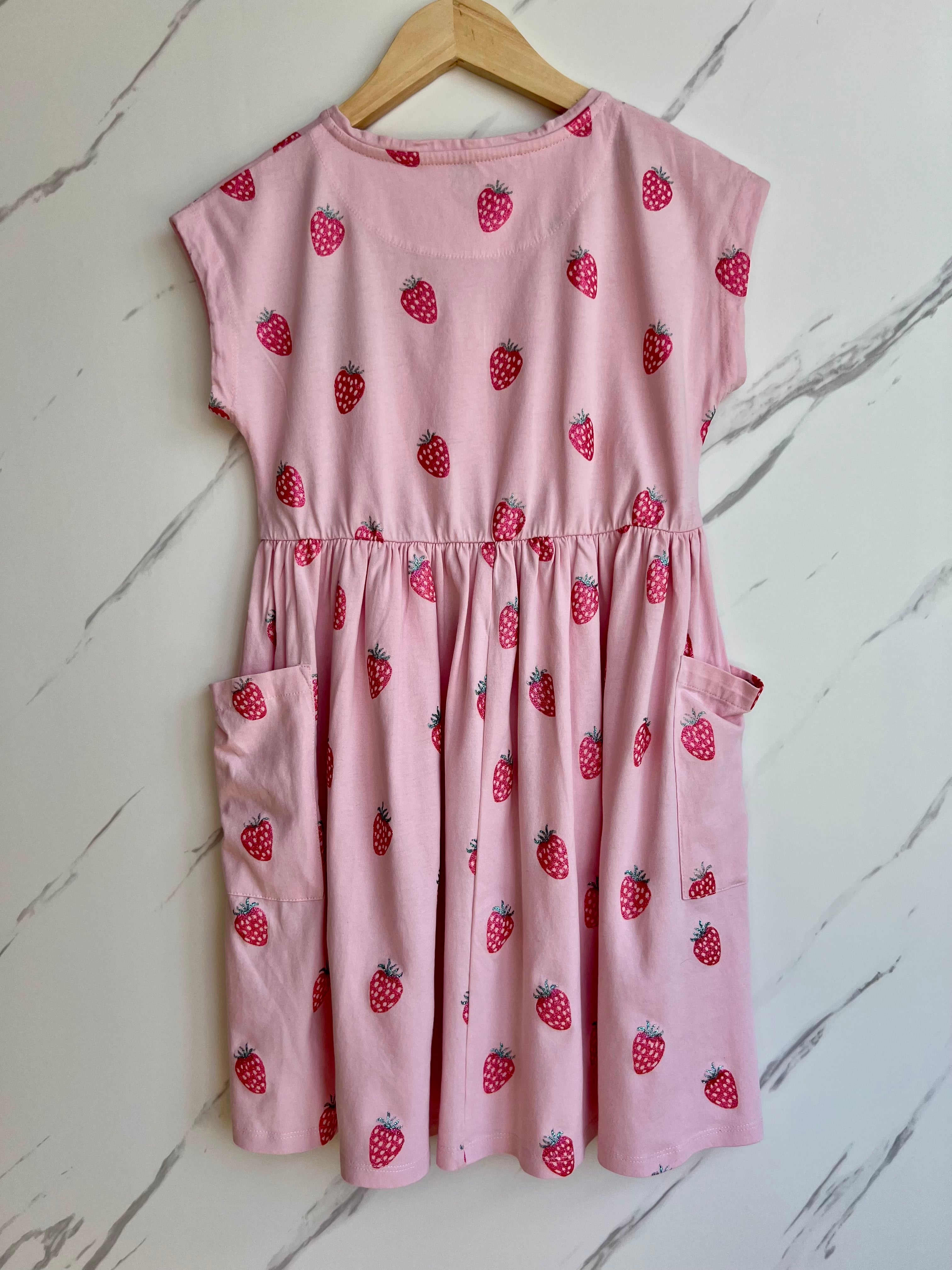 John Lewis Pink Strawberries Jersey Dress Age 9 Years