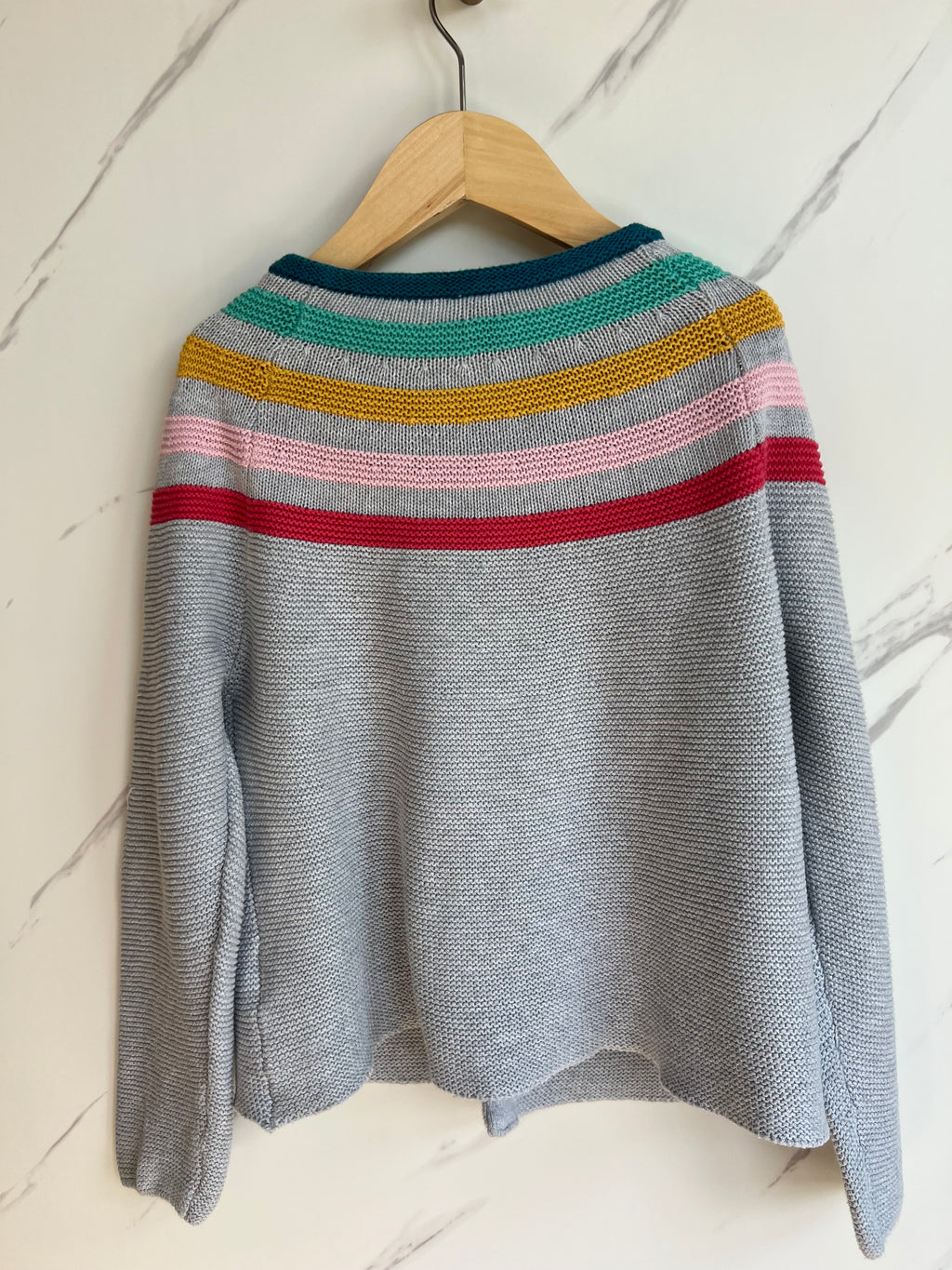 Frugi Grey Cardigan with Rainbow Stripes Age 6-7 Years