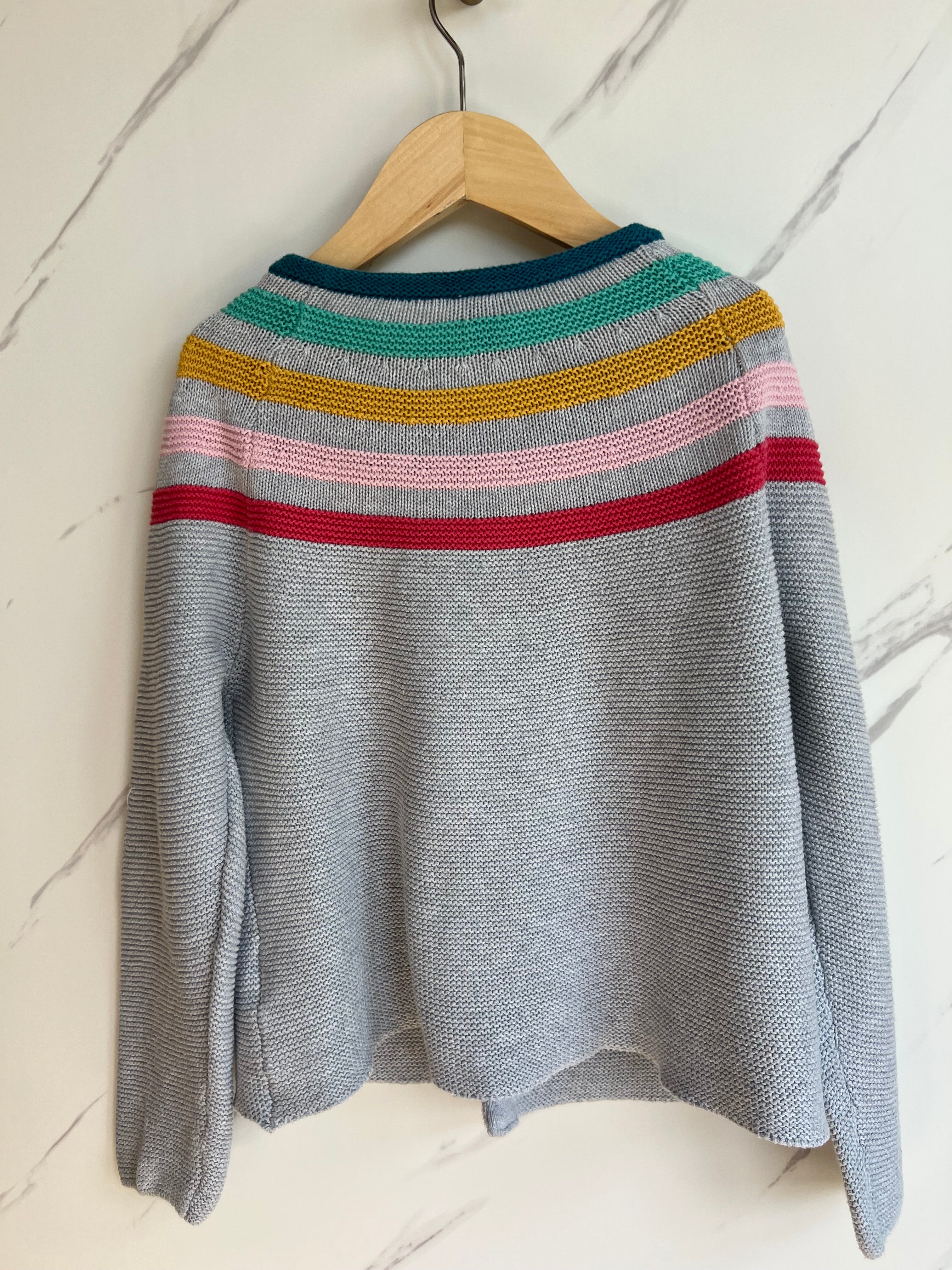 Frugi Grey Cardigan with Rainbow Stripes Age 6-7 Years