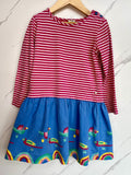 Frugi Long-Sleeved Rainbow & Birds Dress Age 6-7 Years