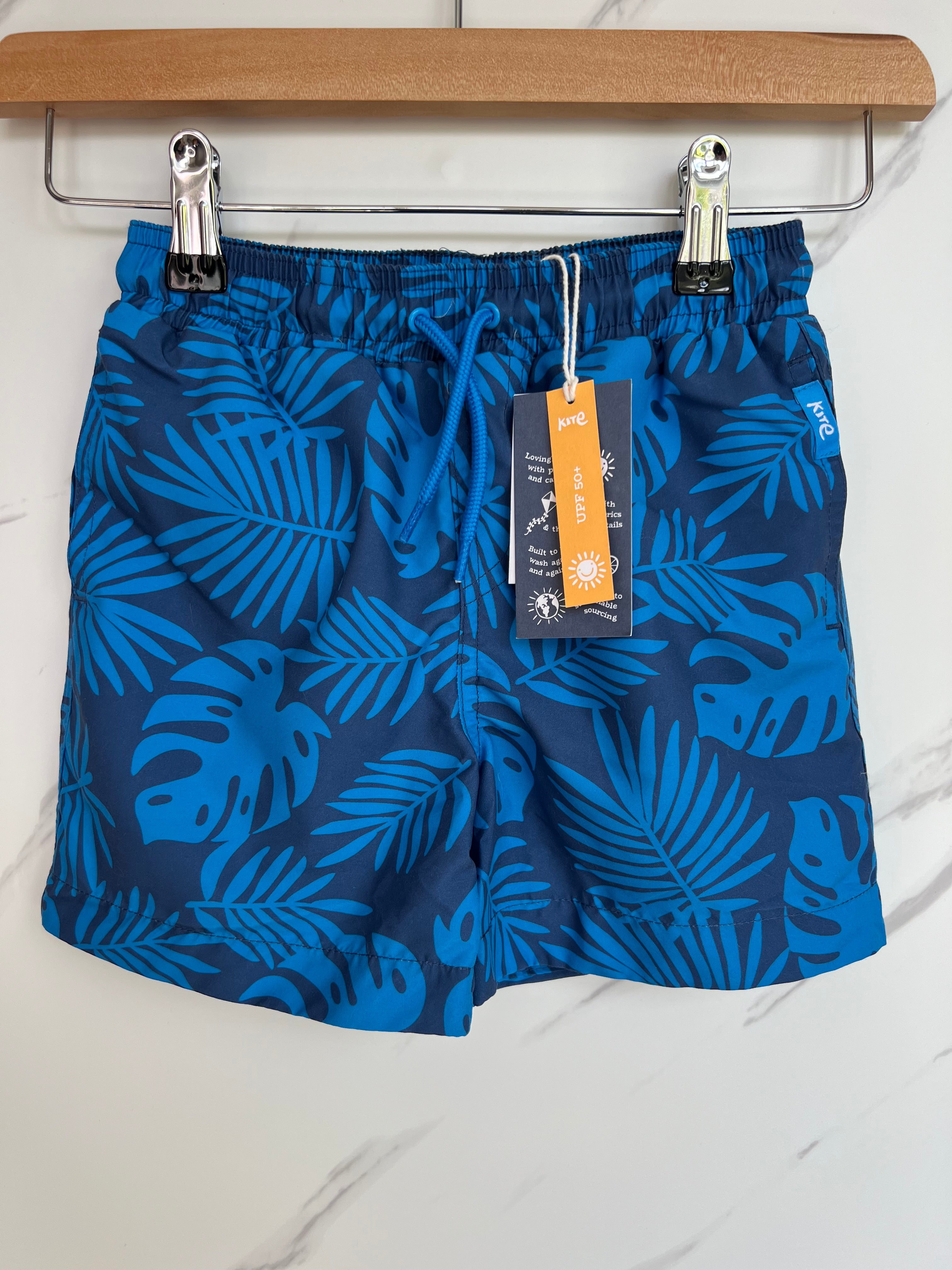 Kite Blue Tropical Leaves Swim Shorts Age 5 Years