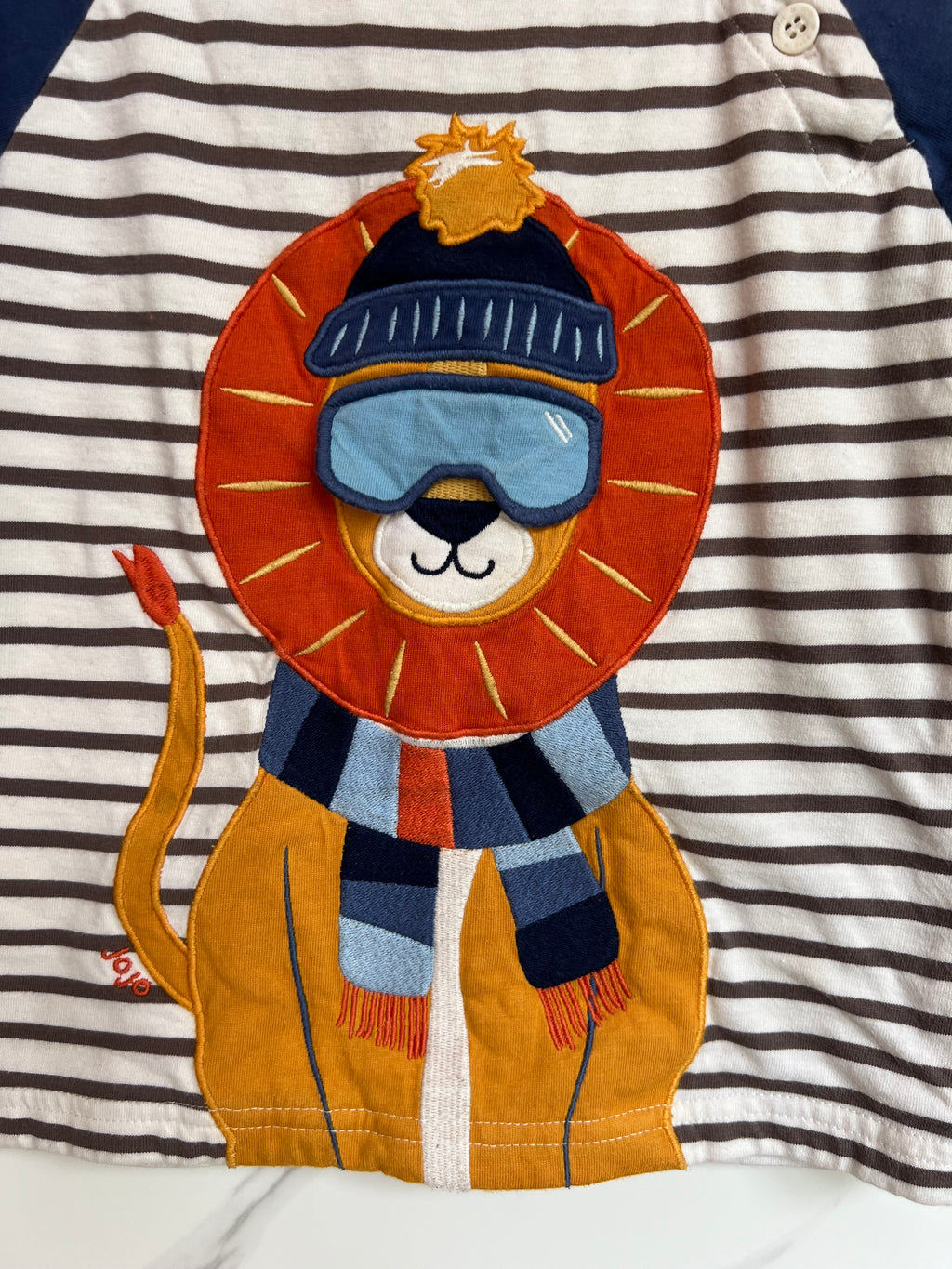 JoJo Maman Bebe Blue Striped Lion Top Age 3-4 Years
