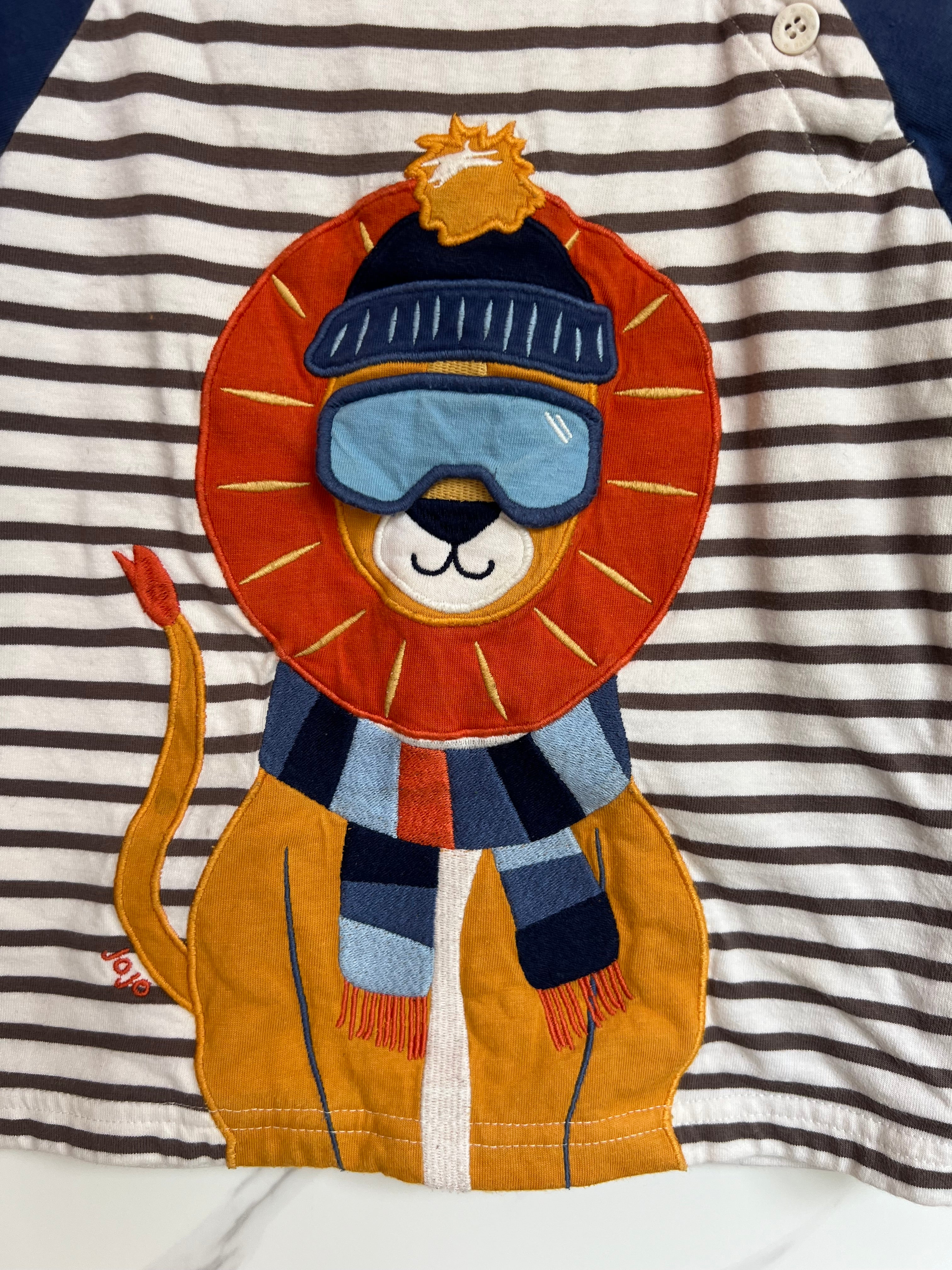 JoJo Maman Bebe Blue Striped Lion Top Age 3-4 Years