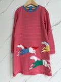 Joules Red & Pink Striped Horses Dress Age 8 Years