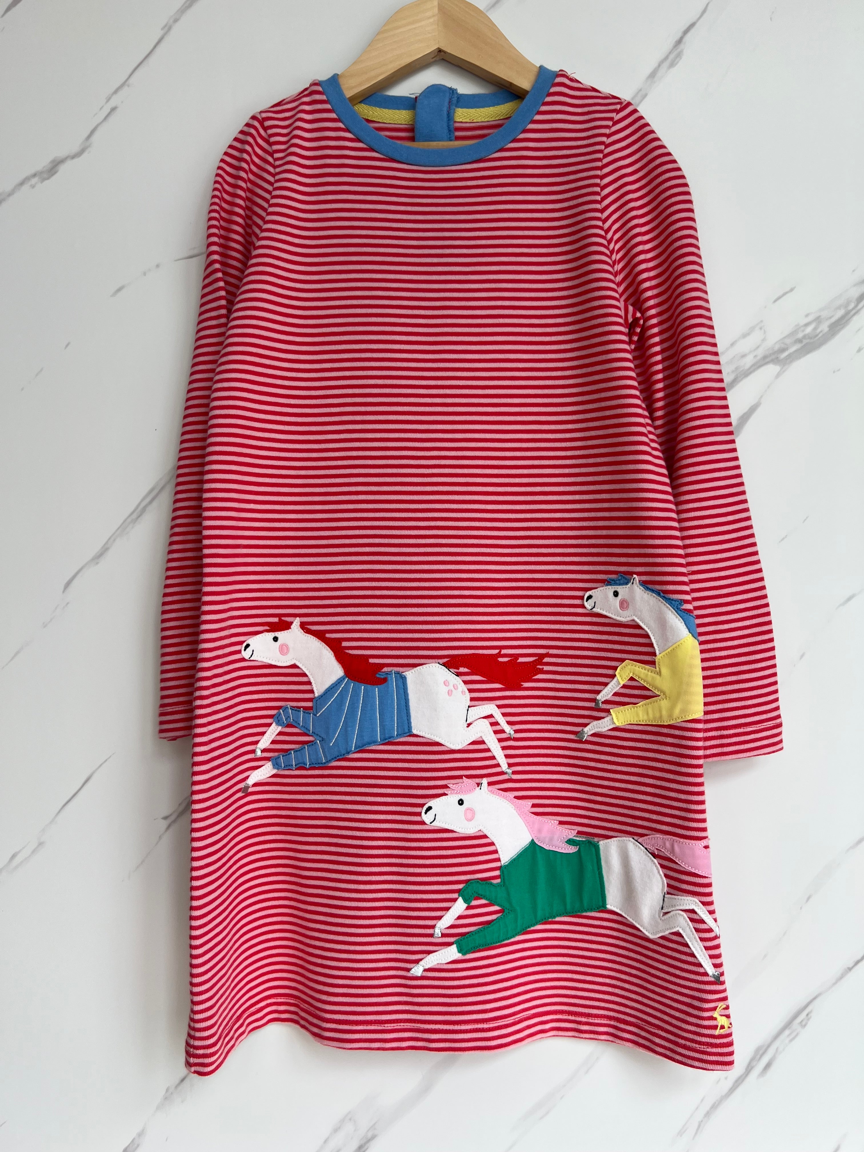 Joules Red & Pink Striped Horses Dress Age 8 Years