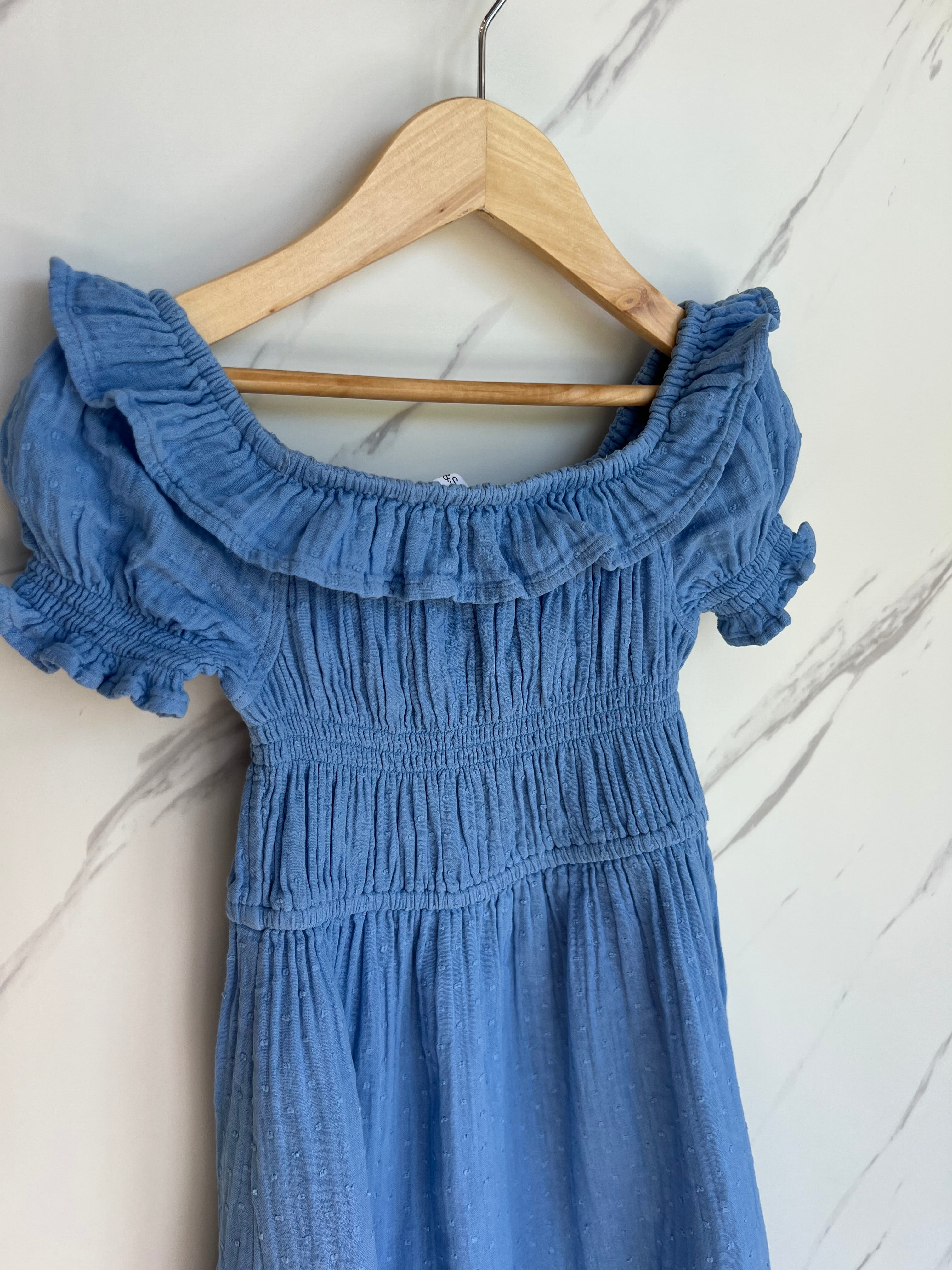 M&S Mid-Blue Tiered Summer Dress Age 6-7 Years
