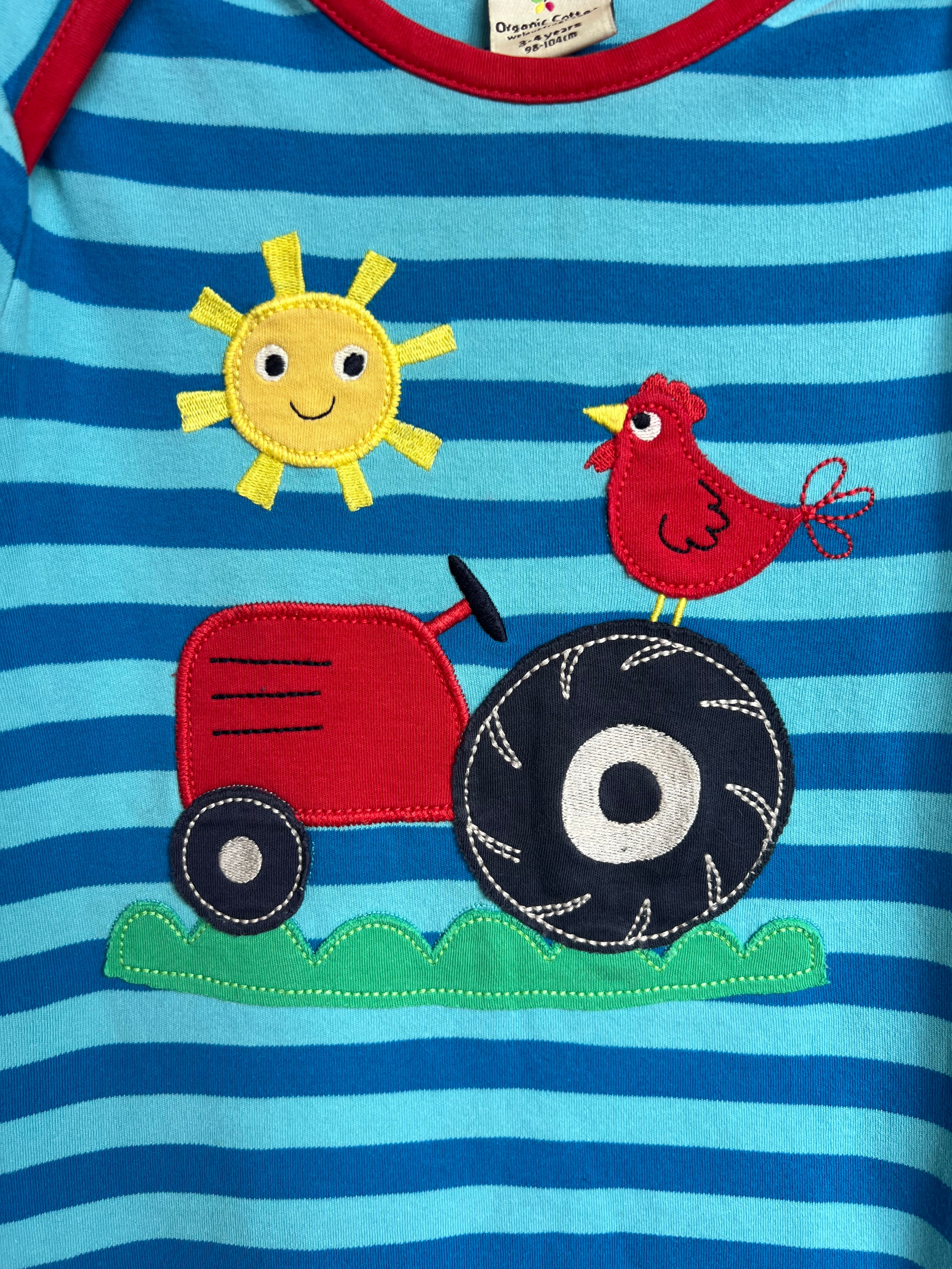 Frugi Blue Striped Tractor Long-Sleeved Top Age 3-4 Years