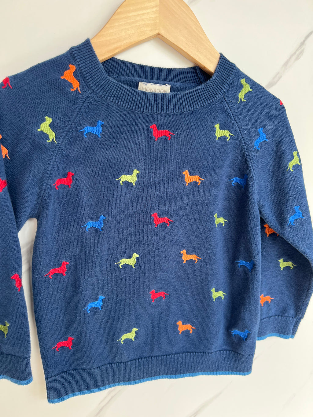 Monsoon Navy Daschund Jumper Age 2-3 Years