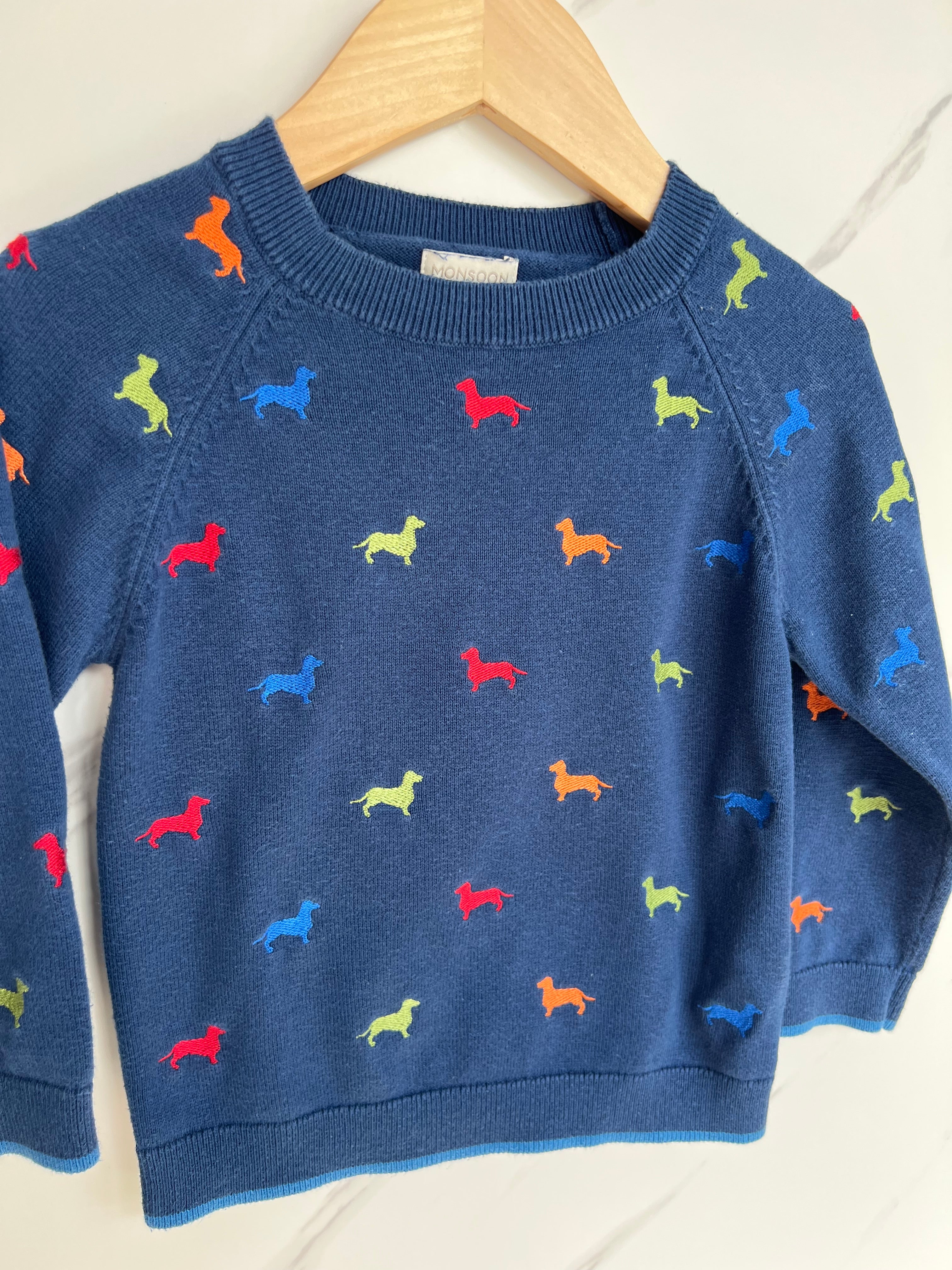 Monsoon Navy Daschund Jumper Age 2-3 Years