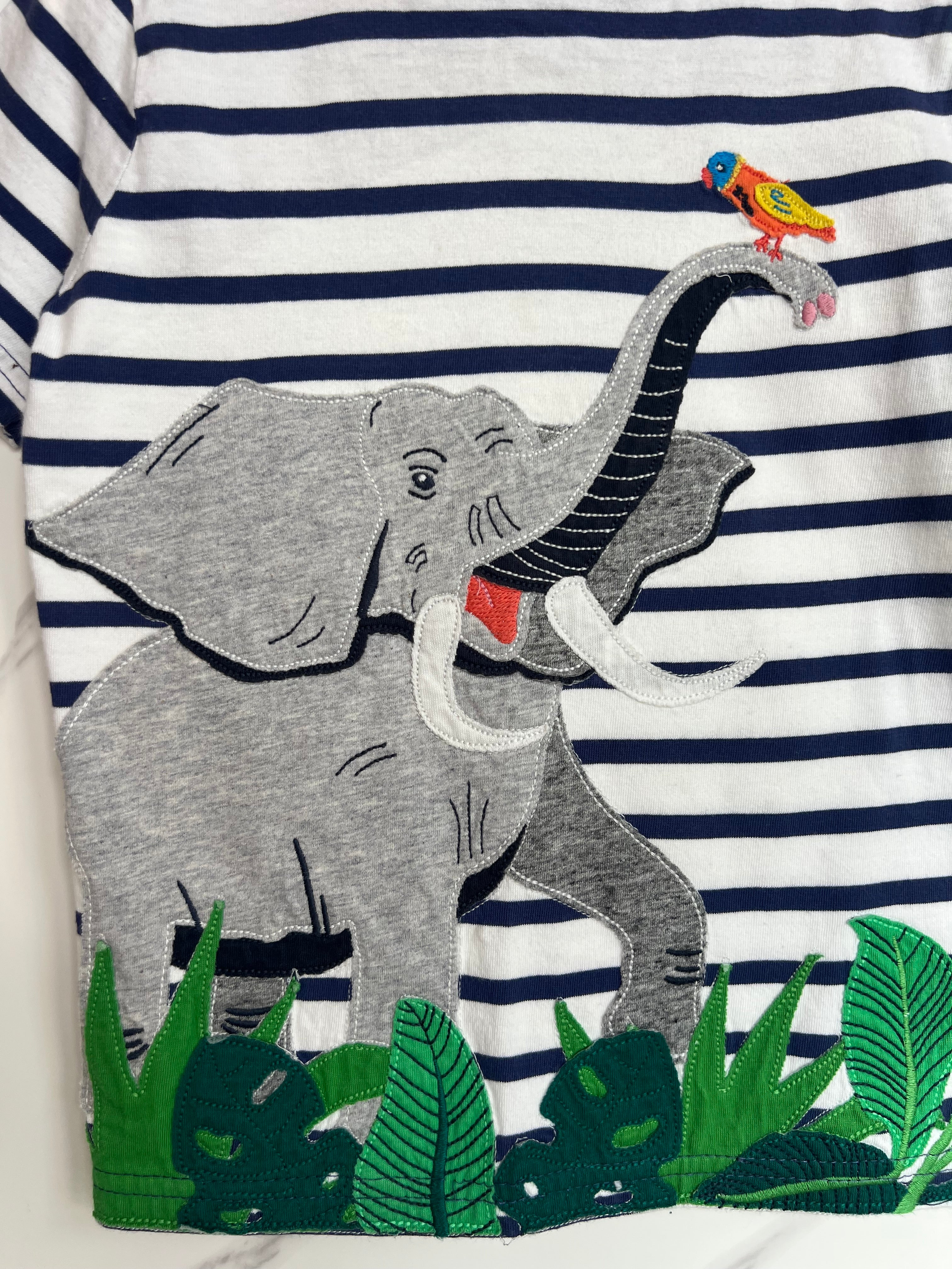 Boden Navy Striped Elephant T-Shirt Age 3-4 Years