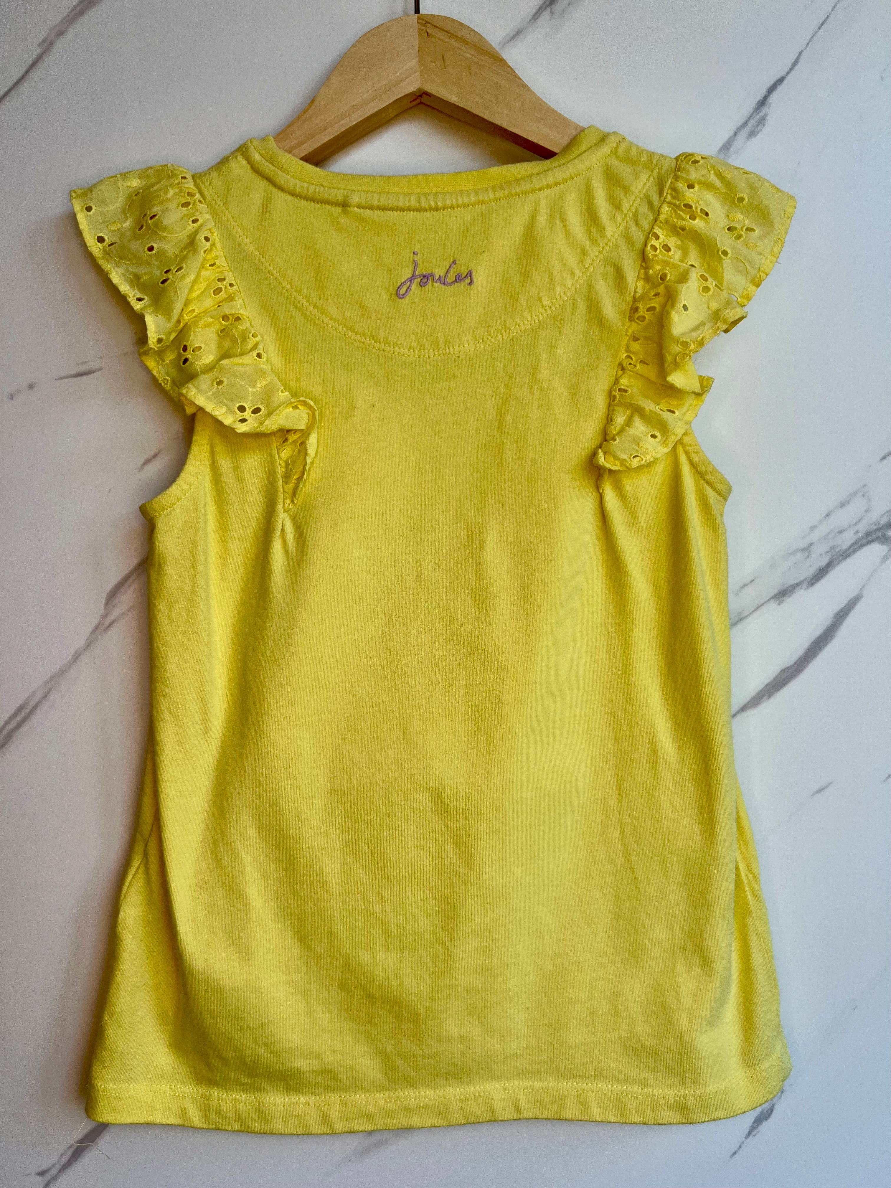 Joules Yellow Lace Detail T-shirt Age 6-7 Years
