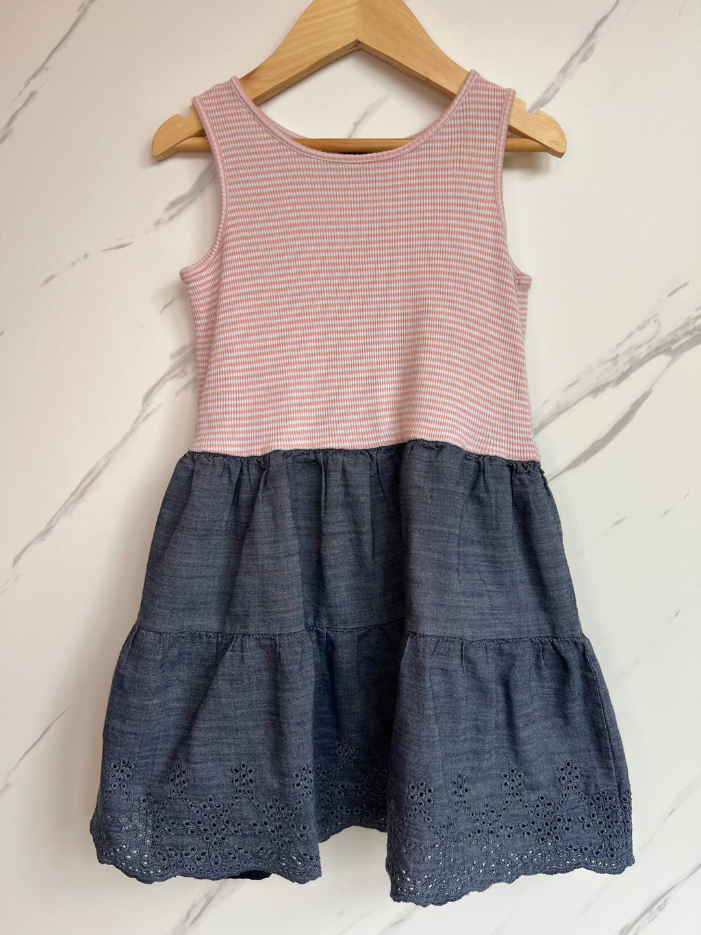 GAP Pink & Navy Chambray Sleeveless Dress Age 5 Years