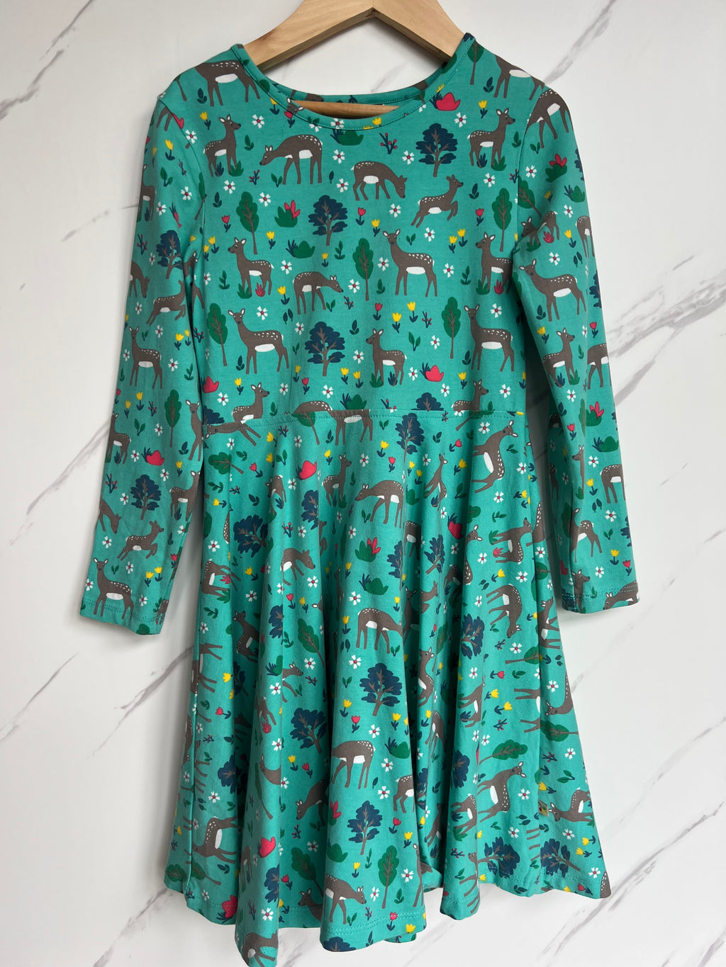 Frugi Green Deer Skater Dress Age 6-7 Years