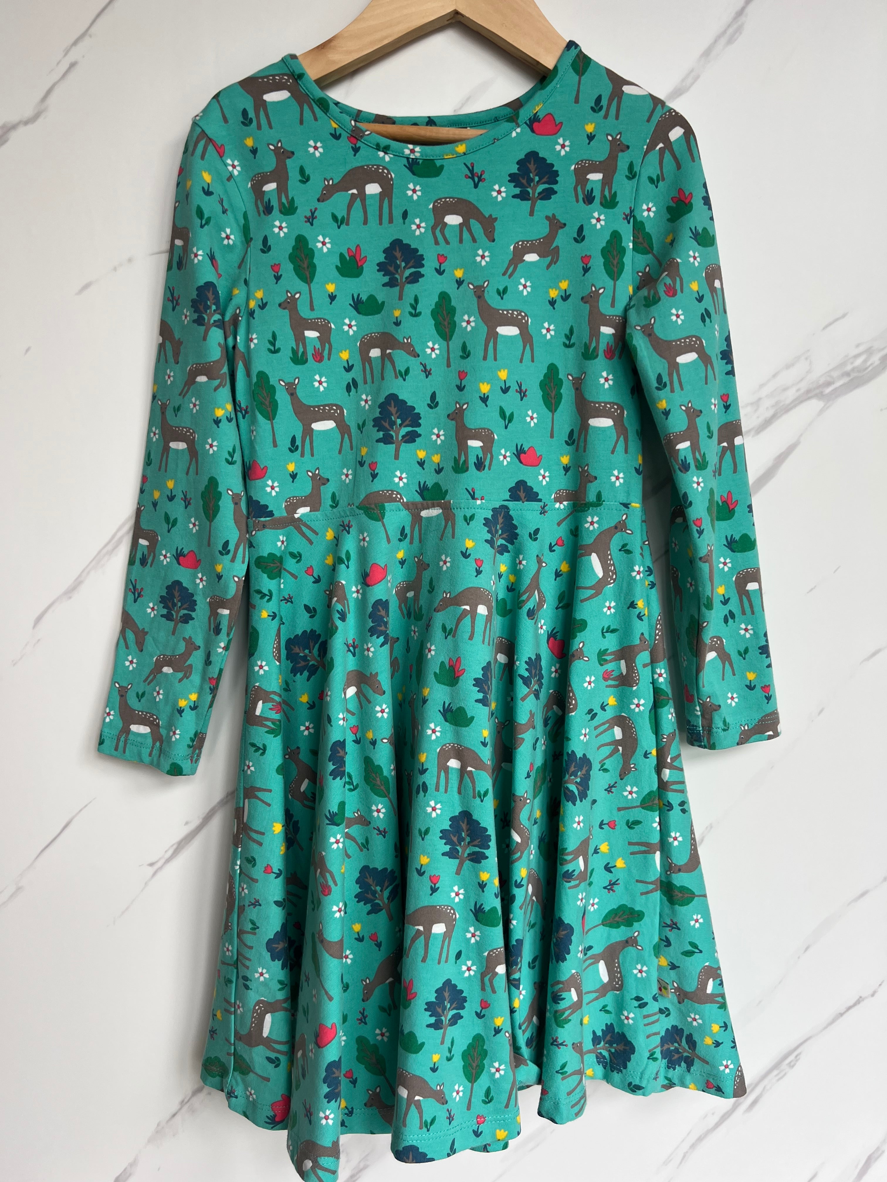 Frugi Green Deer Skater Dress Age 6-7 Years