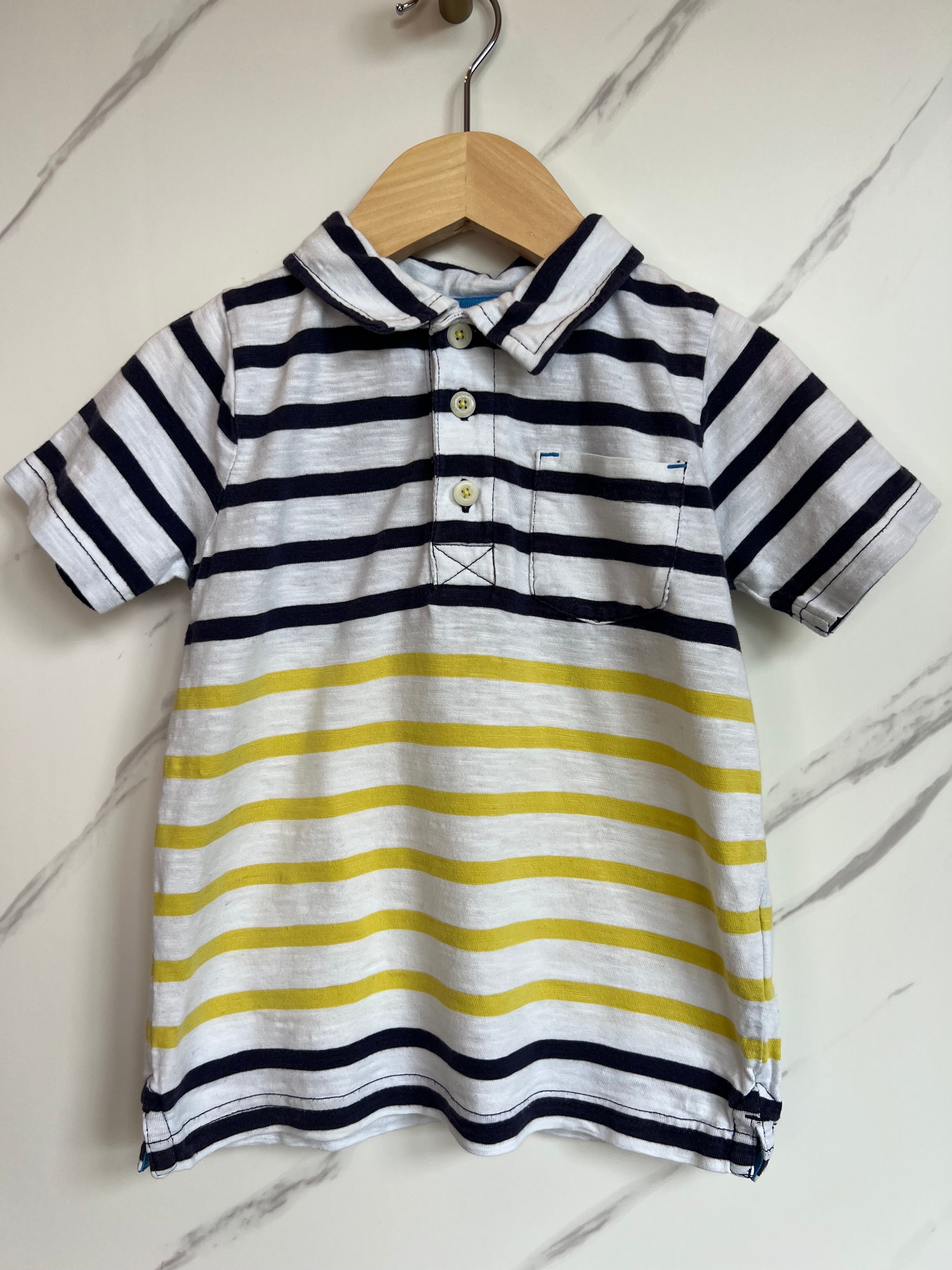 Boden Navy & Yellow Striped Polo Shirt Age 2-3 Years