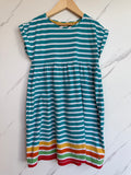 Frugi Turquoise/Rainbow Striped Jersey Dress Age 7-8 Years