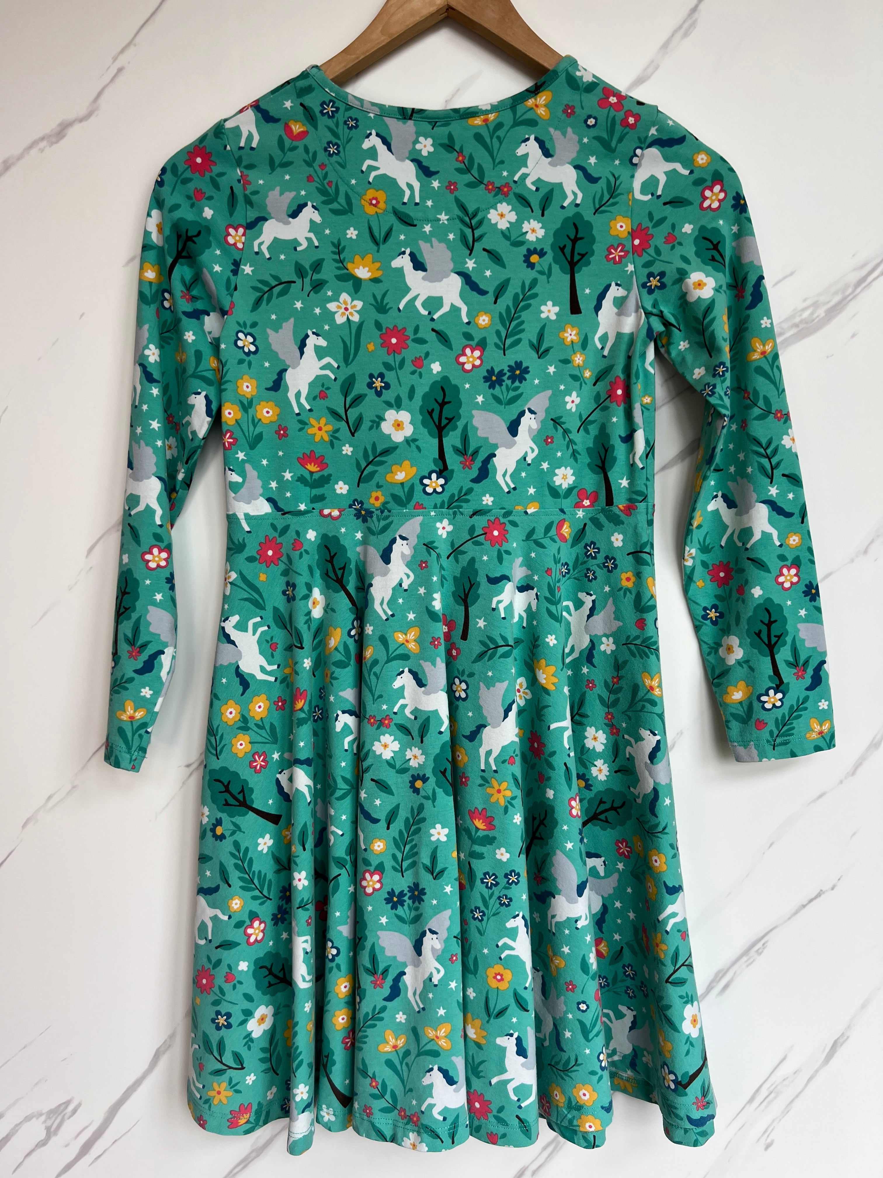 Frugi Green Horse Skater Dress Age 9-10 Years