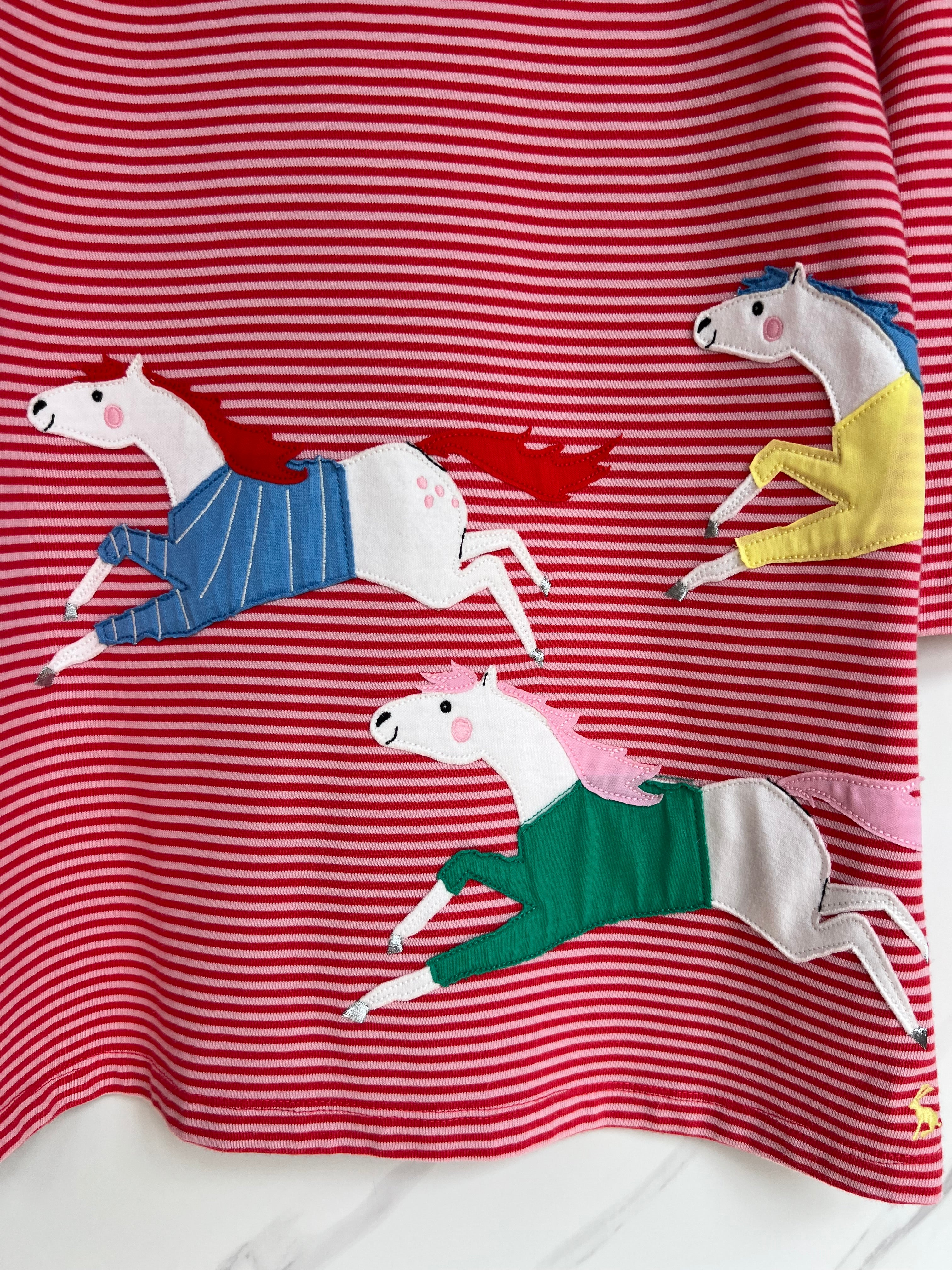 Joules Red & Pink Striped Horses Dress Age 8 Years