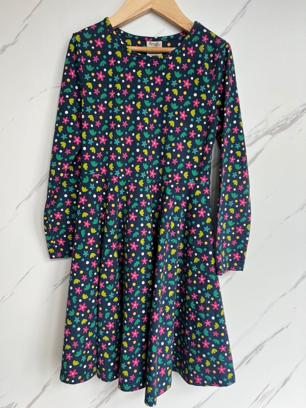 Frugi Navy Floral Skater Dress Age 6-7 Years